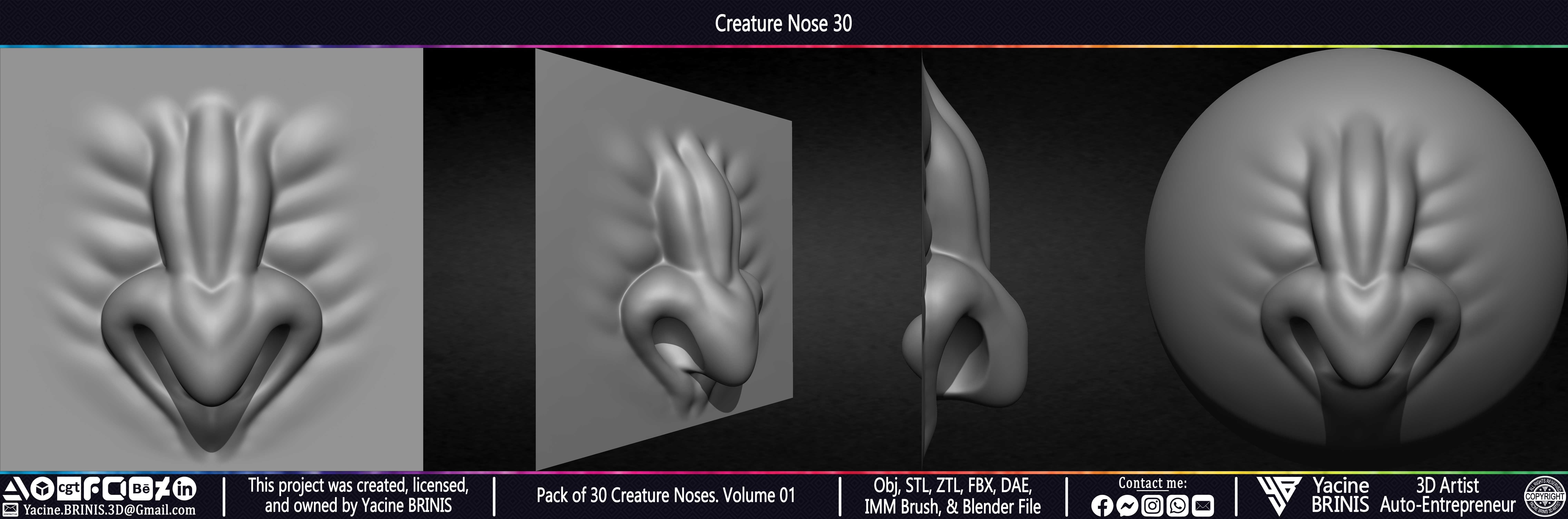 Pack of 30 Creature Noses VDM Brushes Volume 01 Low-poly 3D model_39