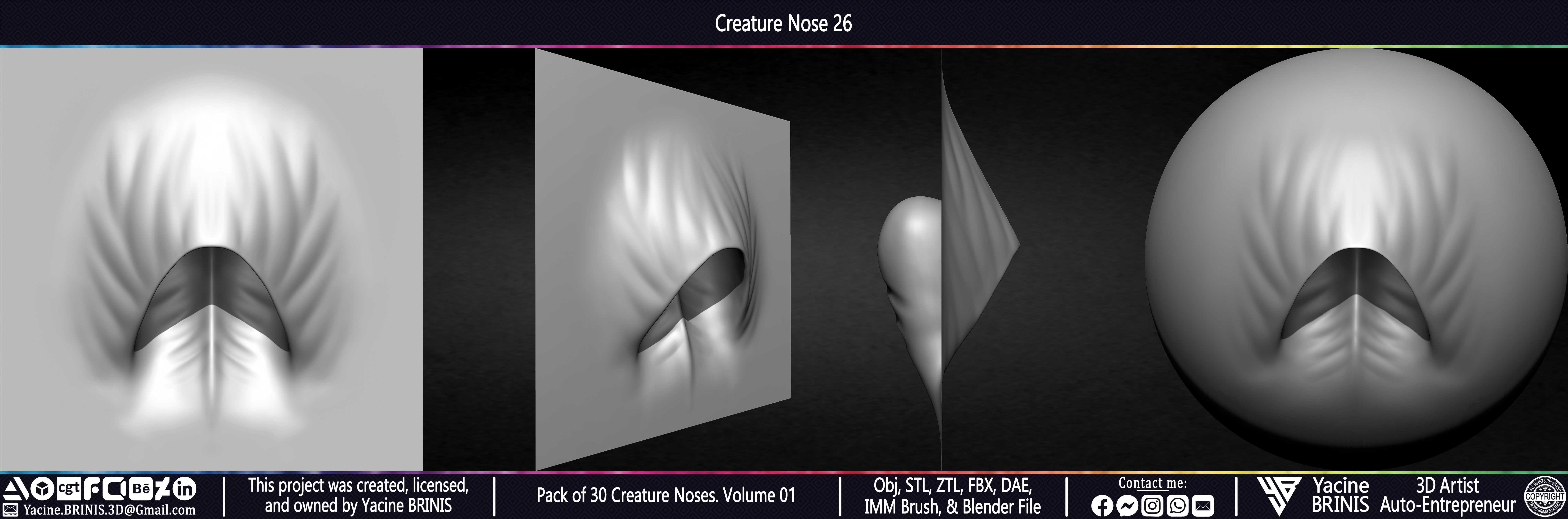 Pack of 30 Creature Noses VDM Brushes Volume 01 Low-poly 3D model_35