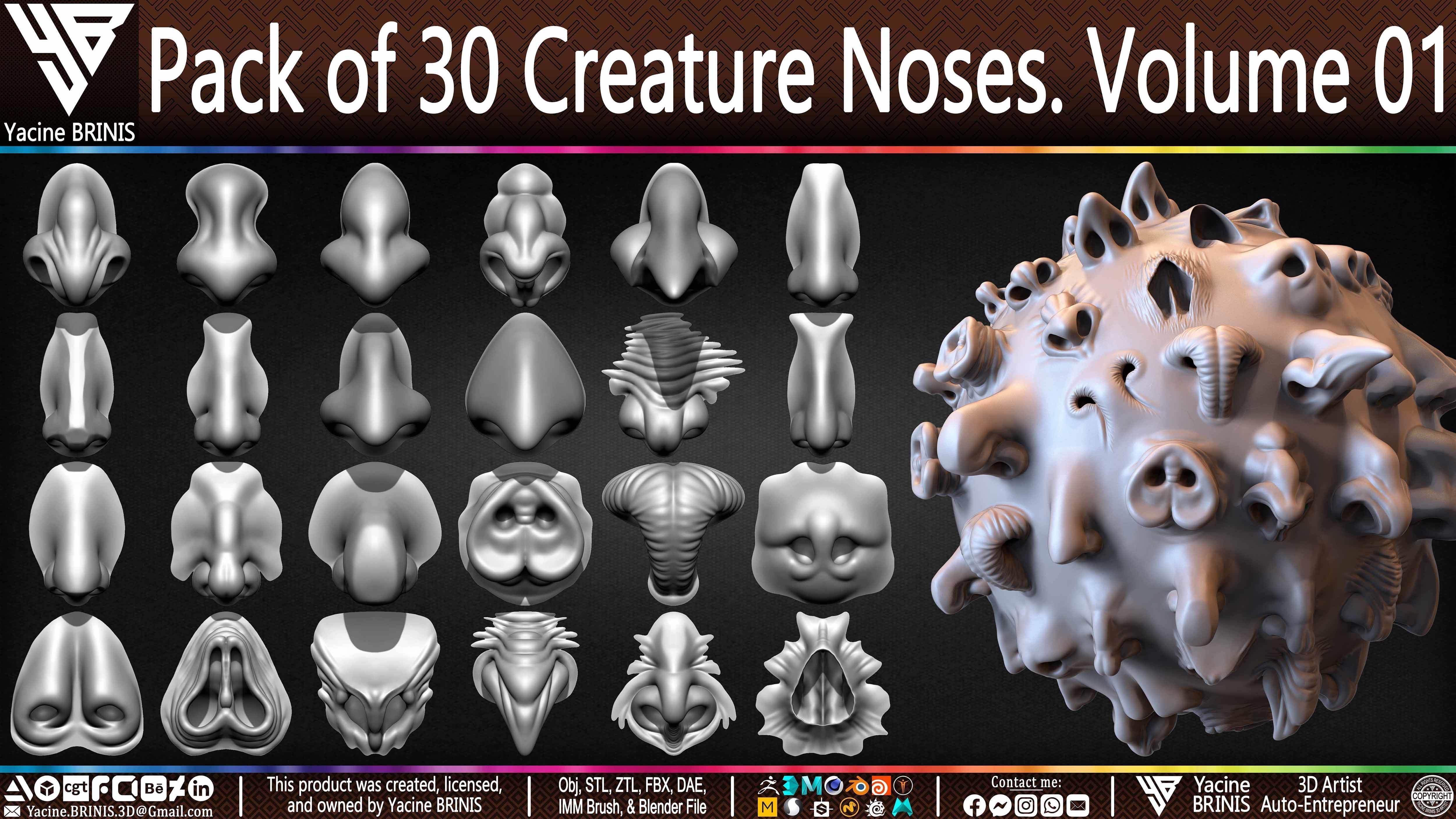 Pack of 30 Creature Noses VDM Brushes Volume 01 Low-poly 3D model_1