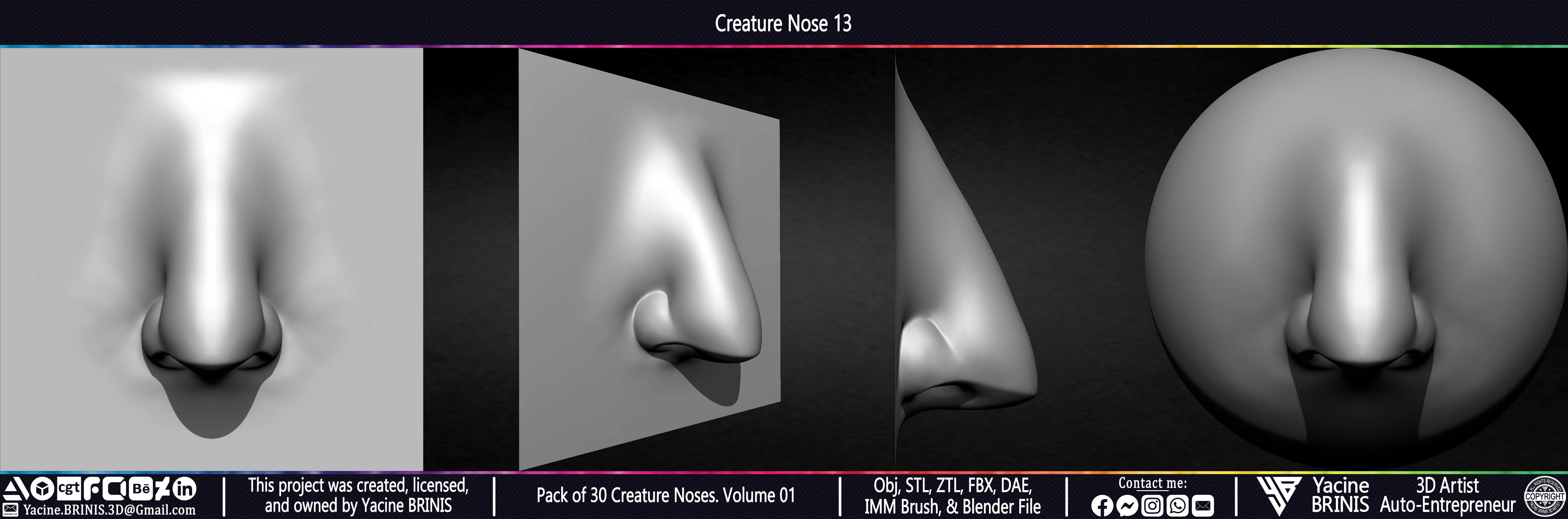 Pack of 30 Creature Noses VDM Brushes Volume 01 Low-poly 3D model_22