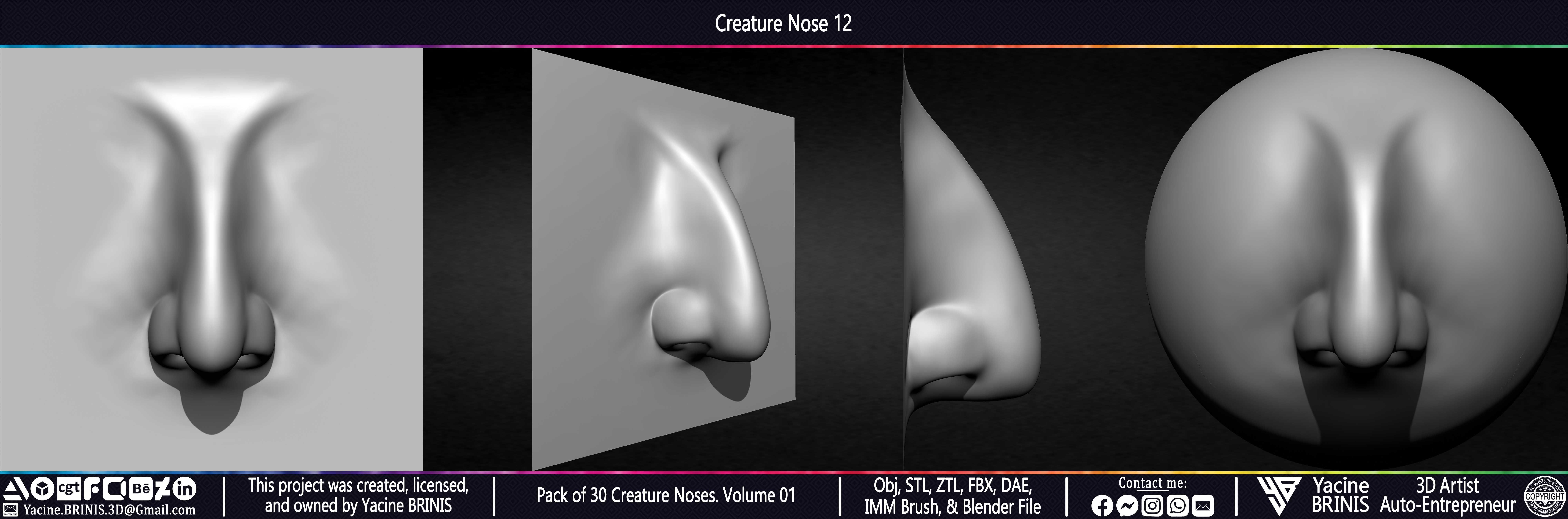Pack of 30 Creature Noses VDM Brushes Volume 01 Low-poly 3D model_21