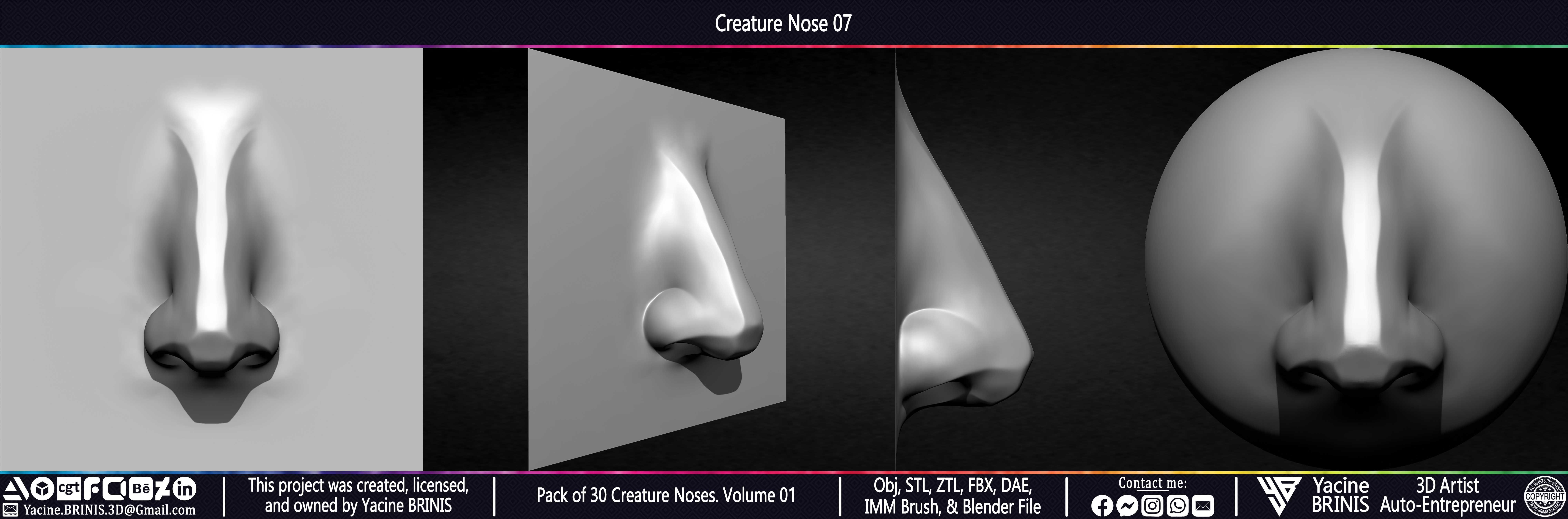 Pack of 30 Creature Noses VDM Brushes Volume 01 Low-poly 3D model_16