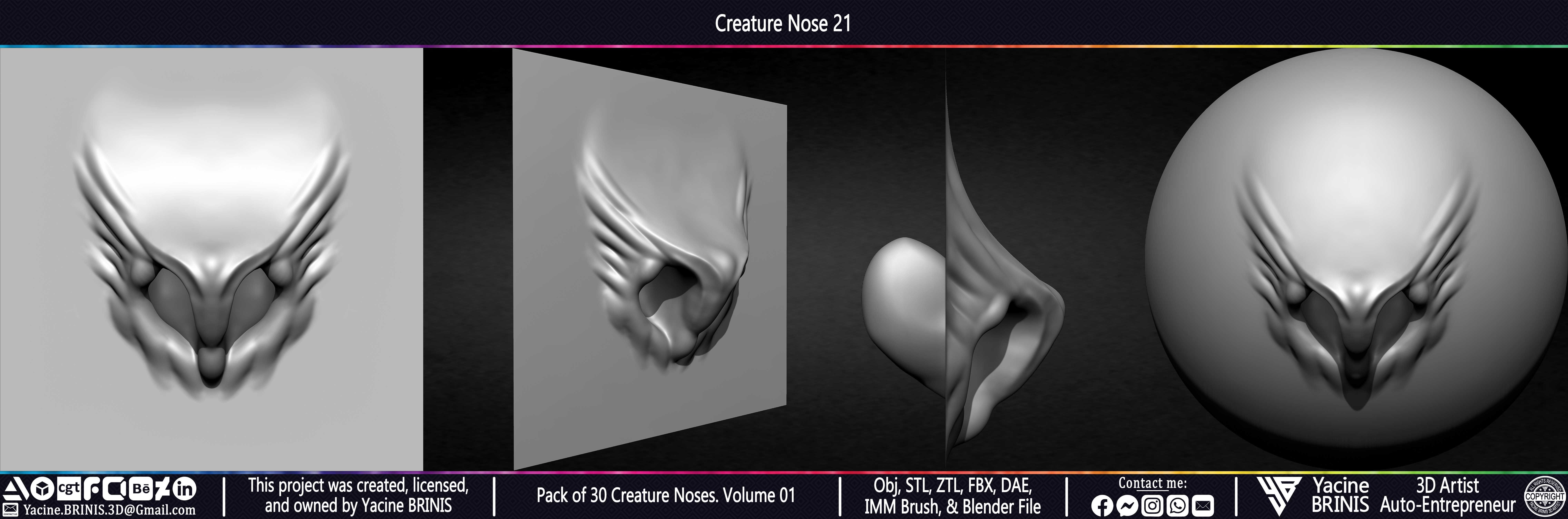 Pack of 30 Creature Noses VDM Brushes Volume 01 Low-poly 3D model_30