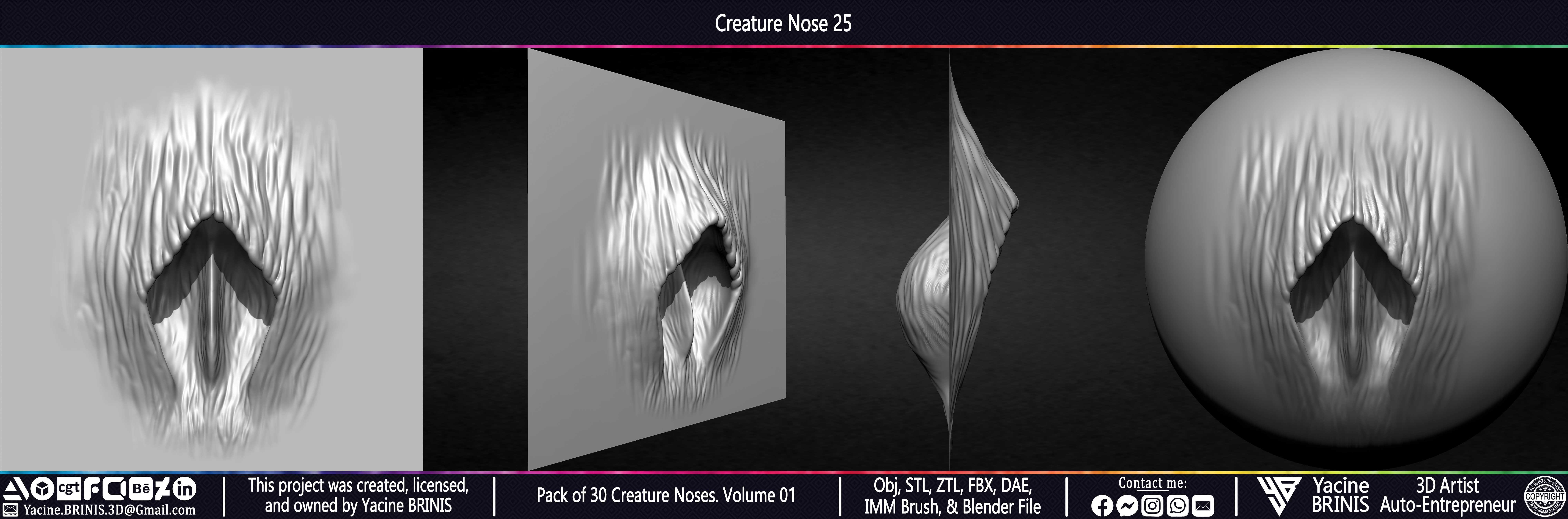 Pack of 30 Creature Noses VDM Brushes Volume 01 Low-poly 3D model_34