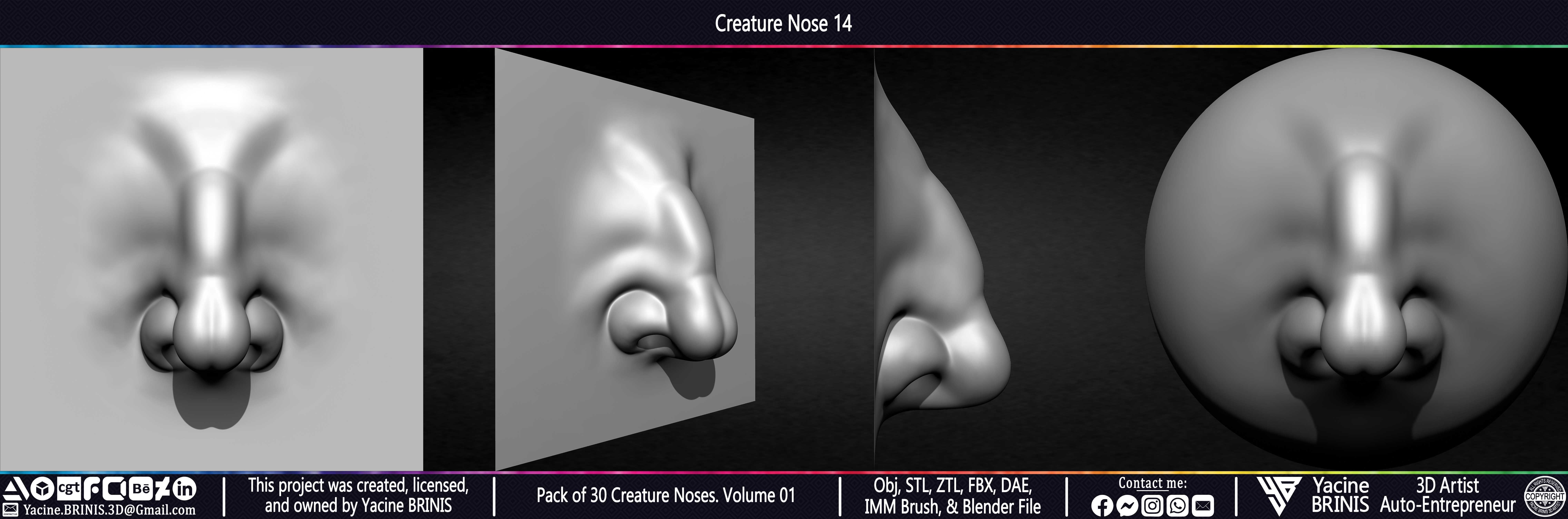 Pack of 30 Creature Noses VDM Brushes Volume 01 Low-poly 3D model_23