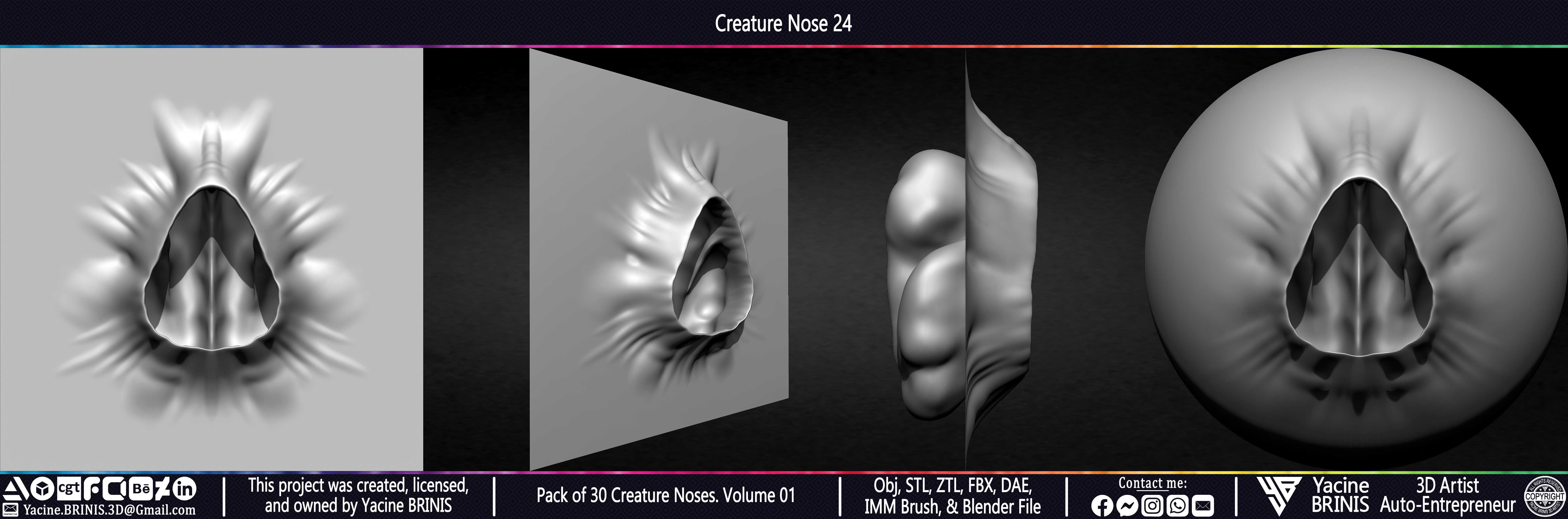 Pack of 30 Creature Noses VDM Brushes Volume 01 Low-poly 3D model_33