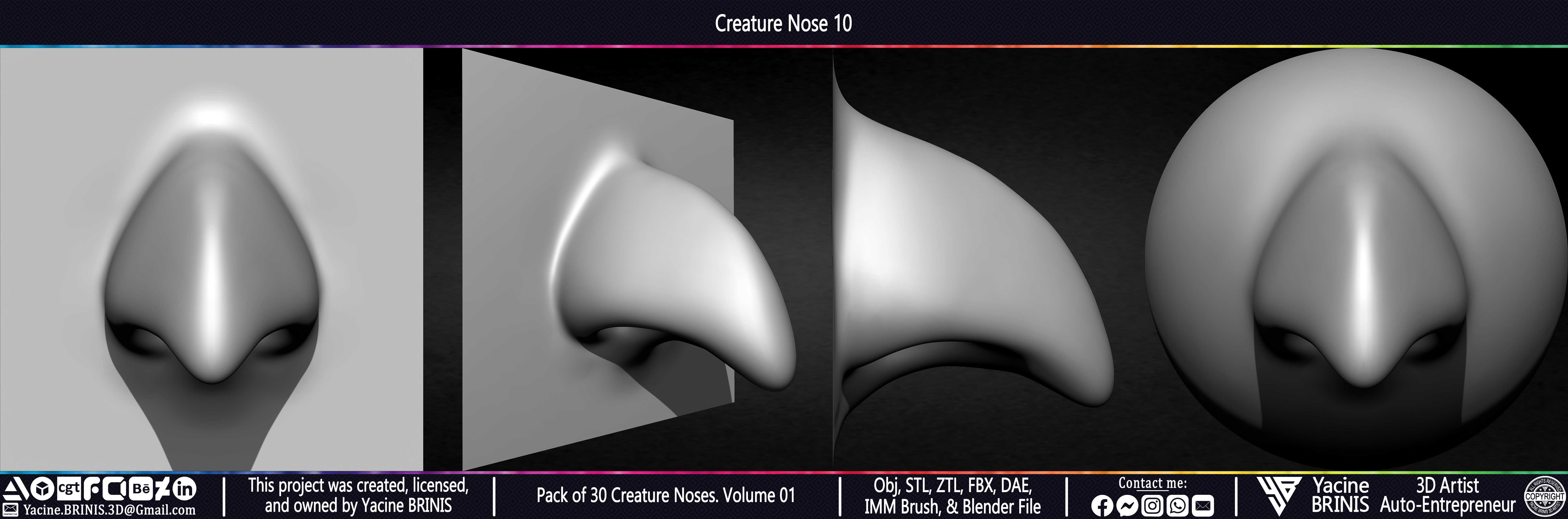Pack of 30 Creature Noses VDM Brushes Volume 01 Low-poly 3D model_19