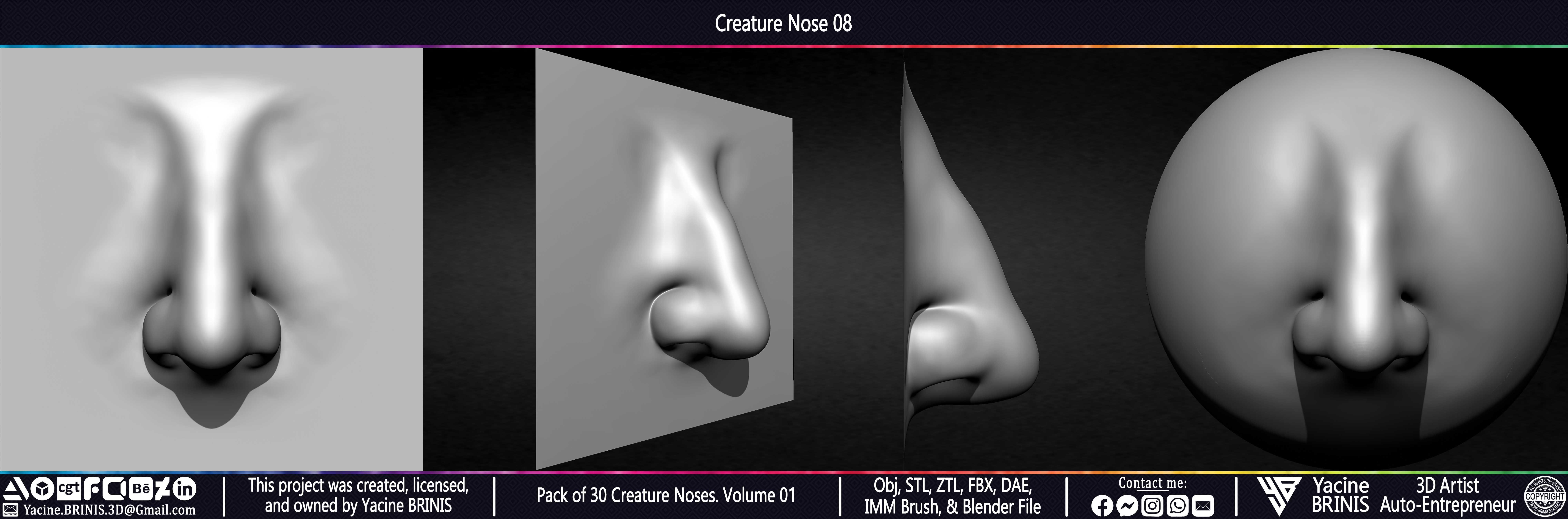 Pack of 30 Creature Noses VDM Brushes Volume 01 Low-poly 3D model_17