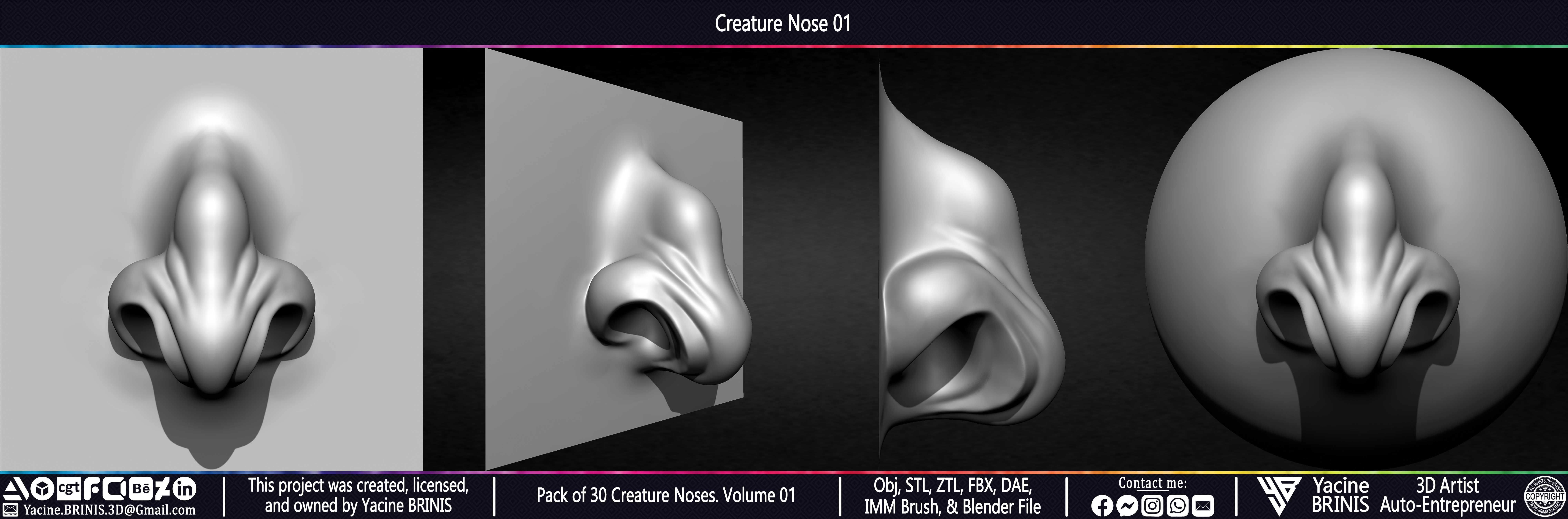 Pack of 30 Creature Noses VDM Brushes Volume 01 Low-poly 3D model_10