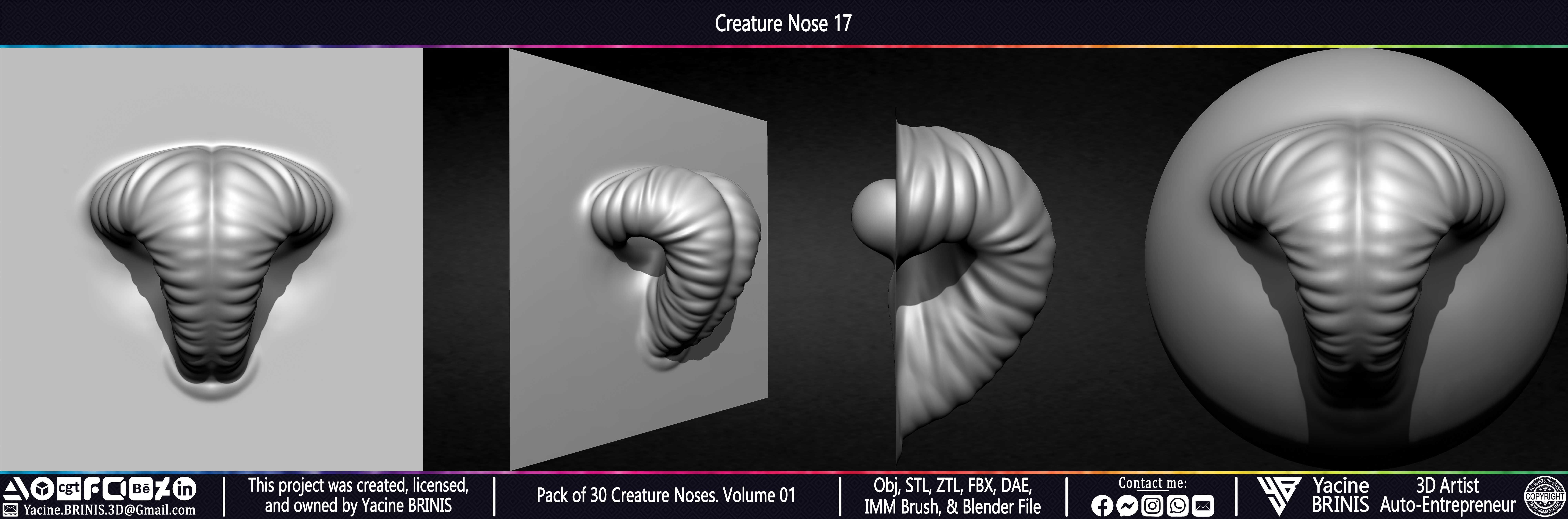 Pack of 30 Creature Noses VDM Brushes Volume 01 Low-poly 3D model_26