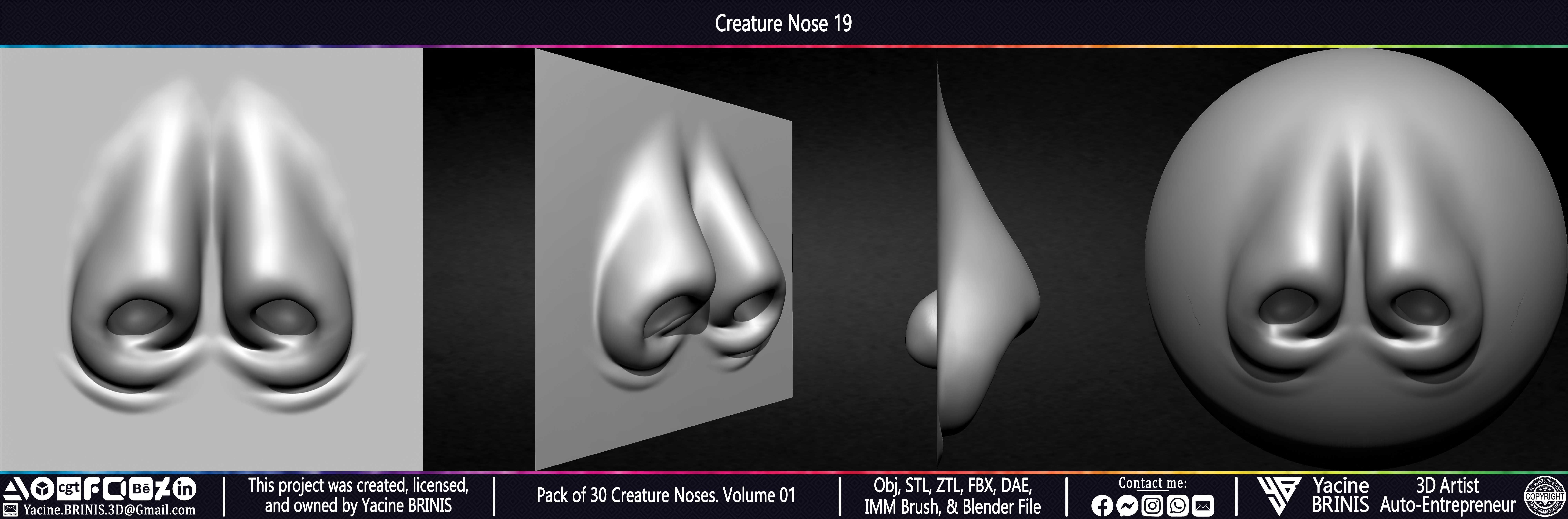 Pack of 30 Creature Noses VDM Brushes Volume 01 Low-poly 3D model_28