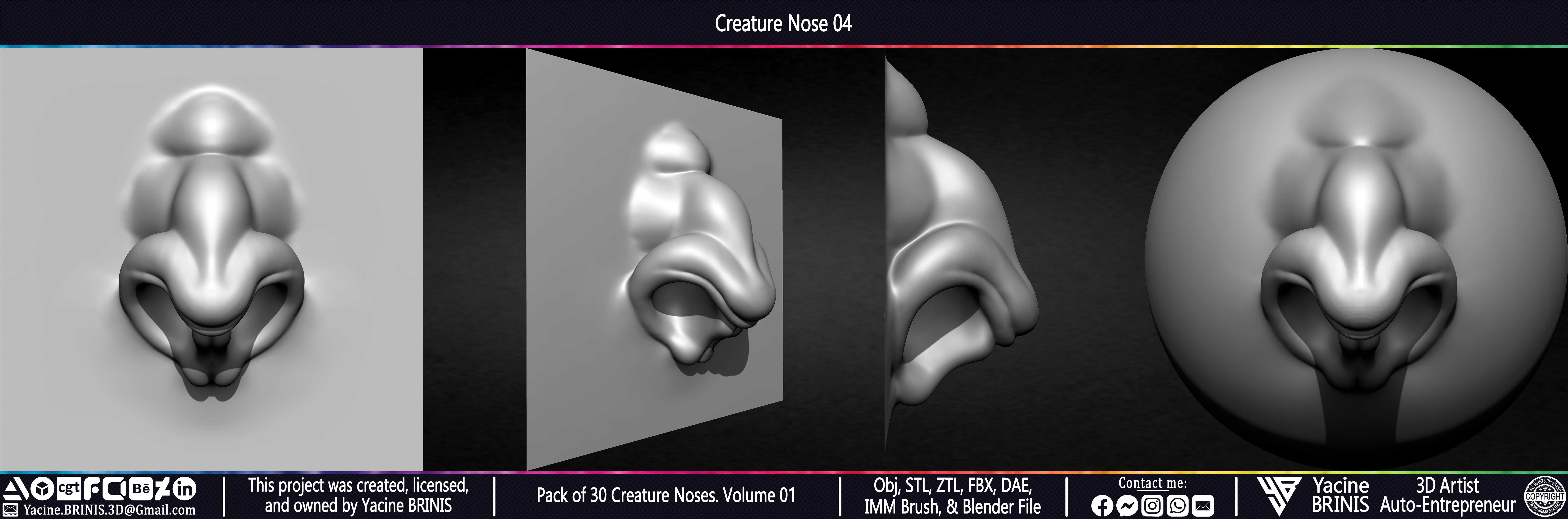 Pack of 30 Creature Noses VDM Brushes Volume 01 Low-poly 3D model_13