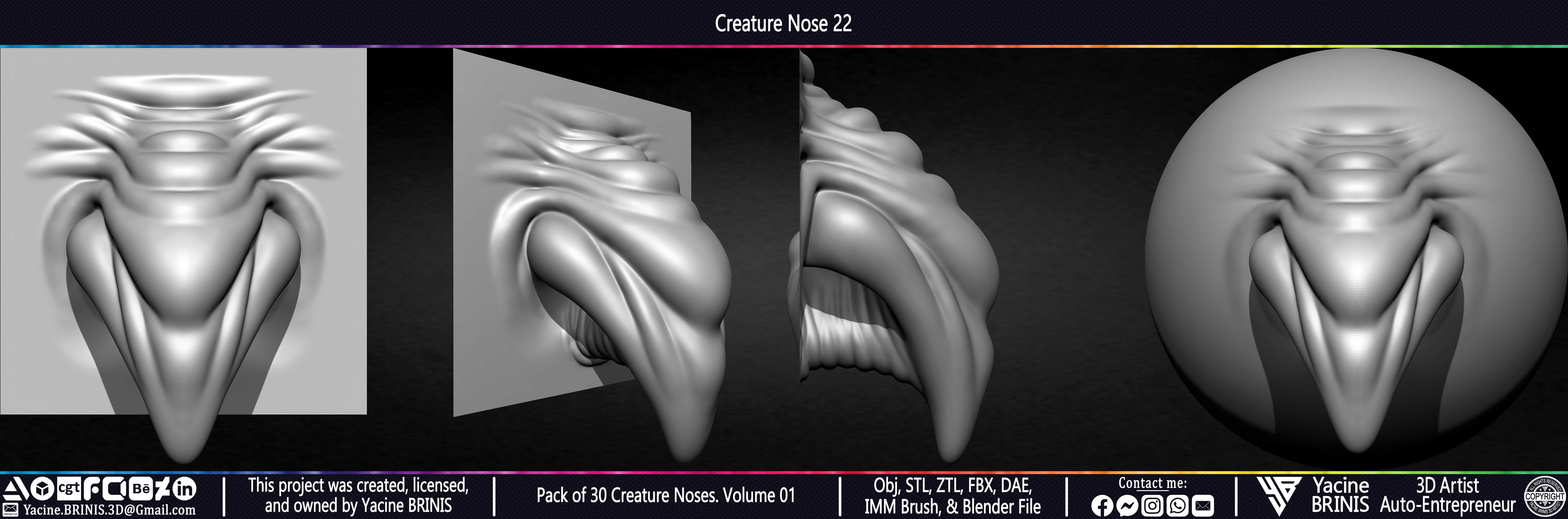 Pack of 30 Creature Noses VDM Brushes Volume 01 Low-poly 3D model_31