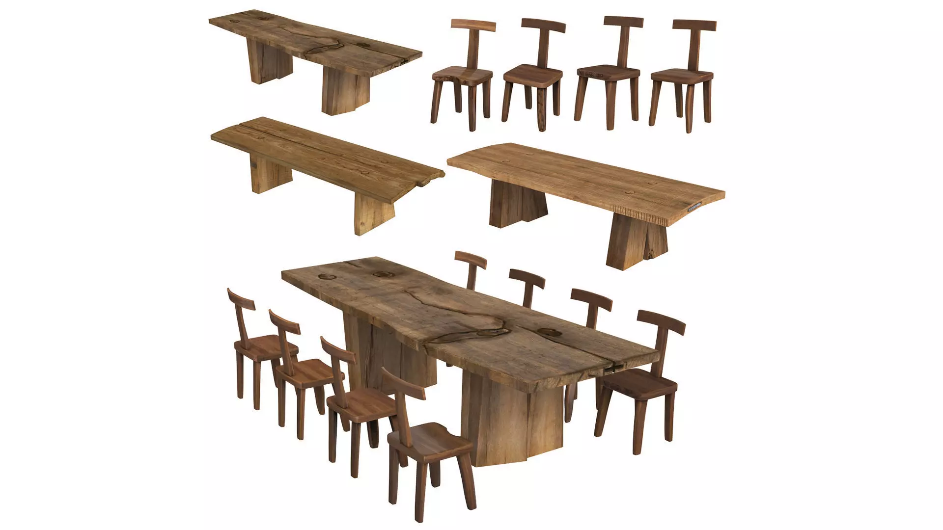Sculpted Massive Dining Table and Brutalist T-Chair Collection 3D model_0