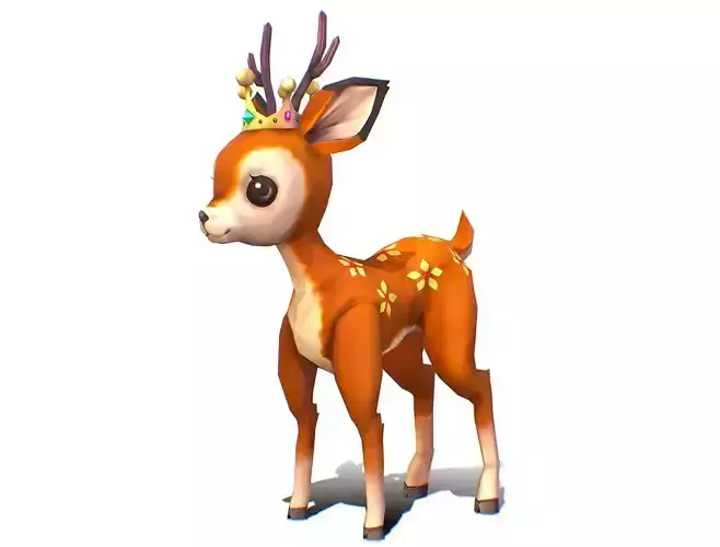 Stylized Young Deer with Crown Floral Markings