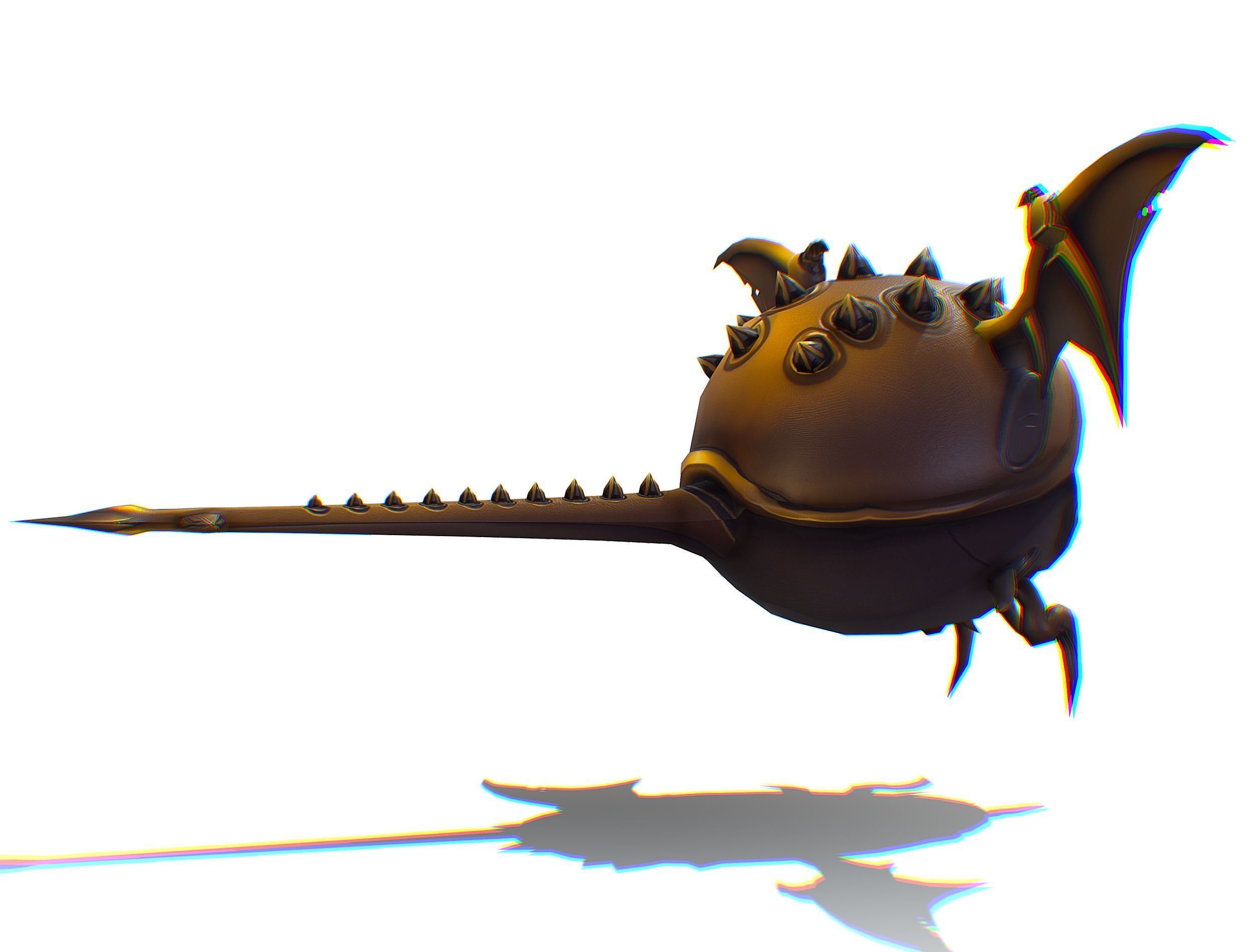 Metallic Drone Spikes Central Eye Bat Wings Tail Low-poly 3D model_9