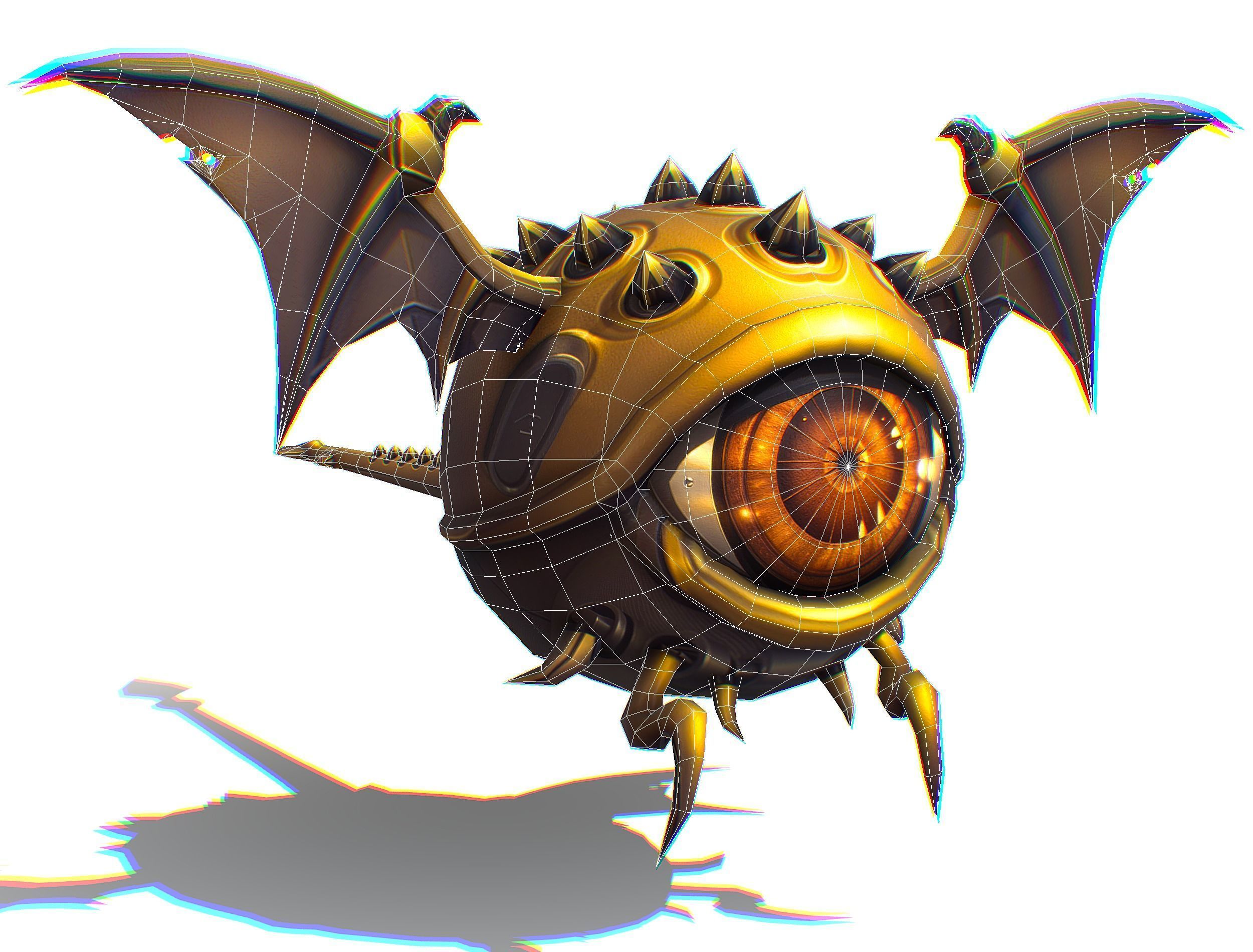 Metallic Drone Spikes Central Eye Bat Wings Tail Low-poly 3D model_18