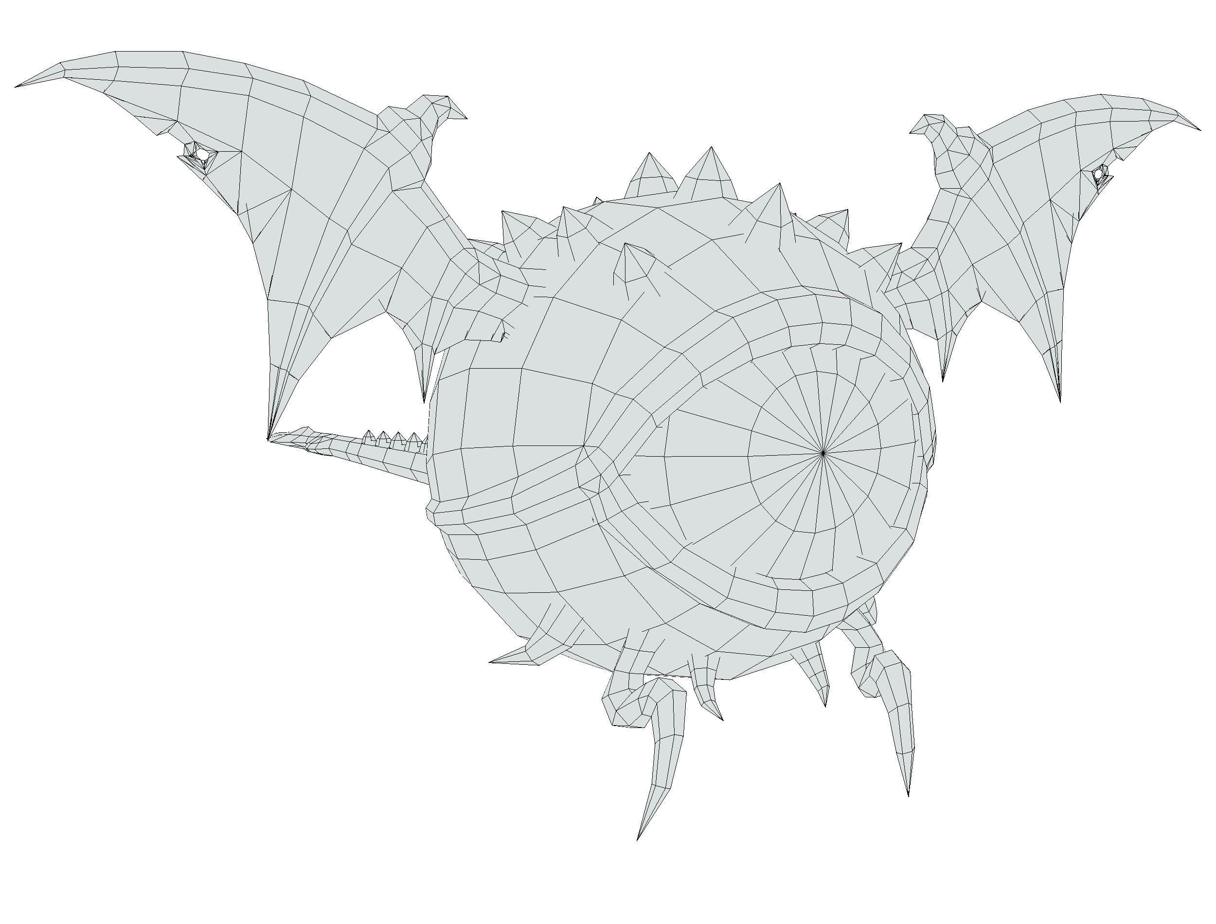 Metallic Drone Spikes Central Eye Bat Wings Tail Low-poly 3D model_21