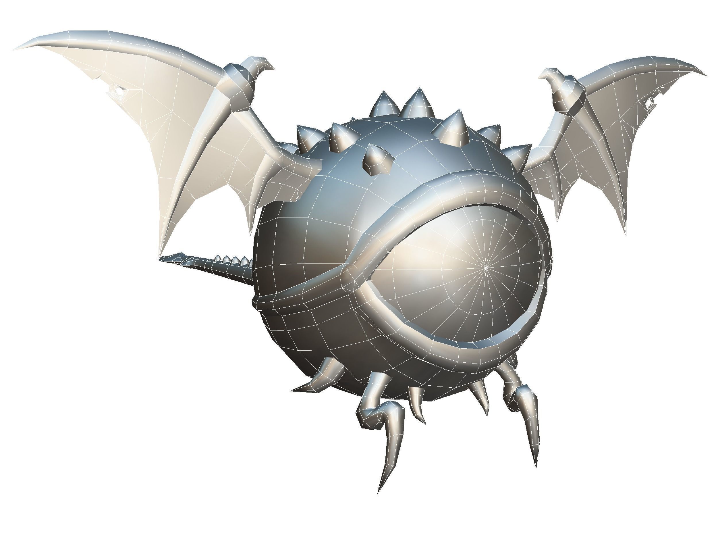 Metallic Drone Spikes Central Eye Bat Wings Tail Low-poly 3D model_19