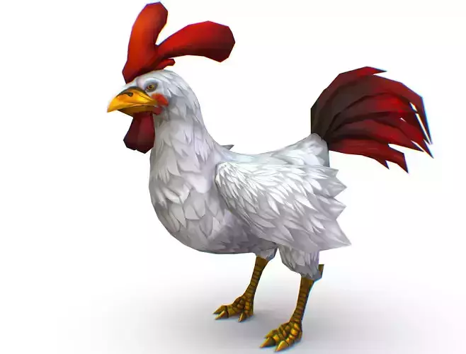 White Rooster With Red Comb And Tail Feathers