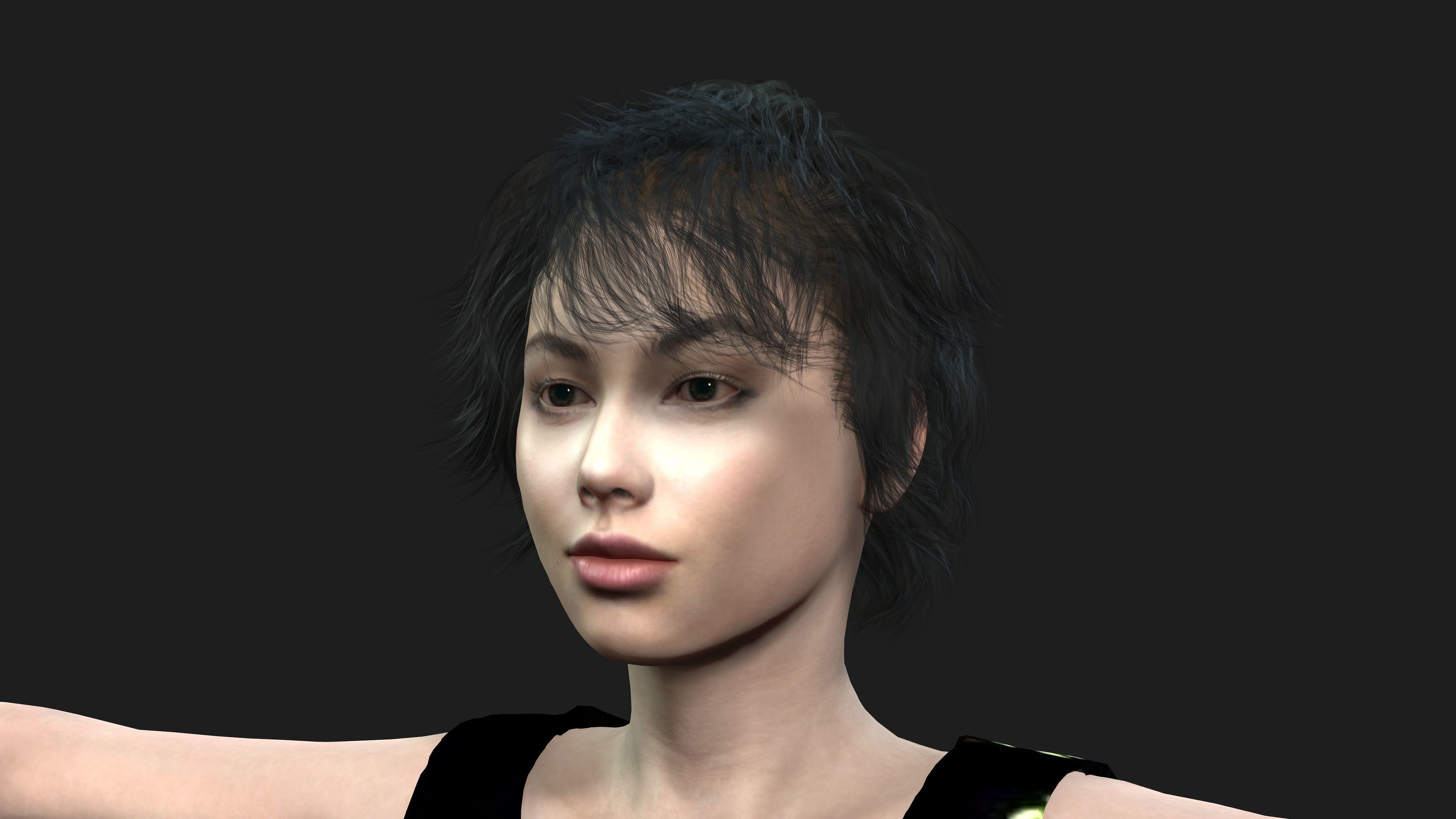 short hair realistic girl 3D model_1