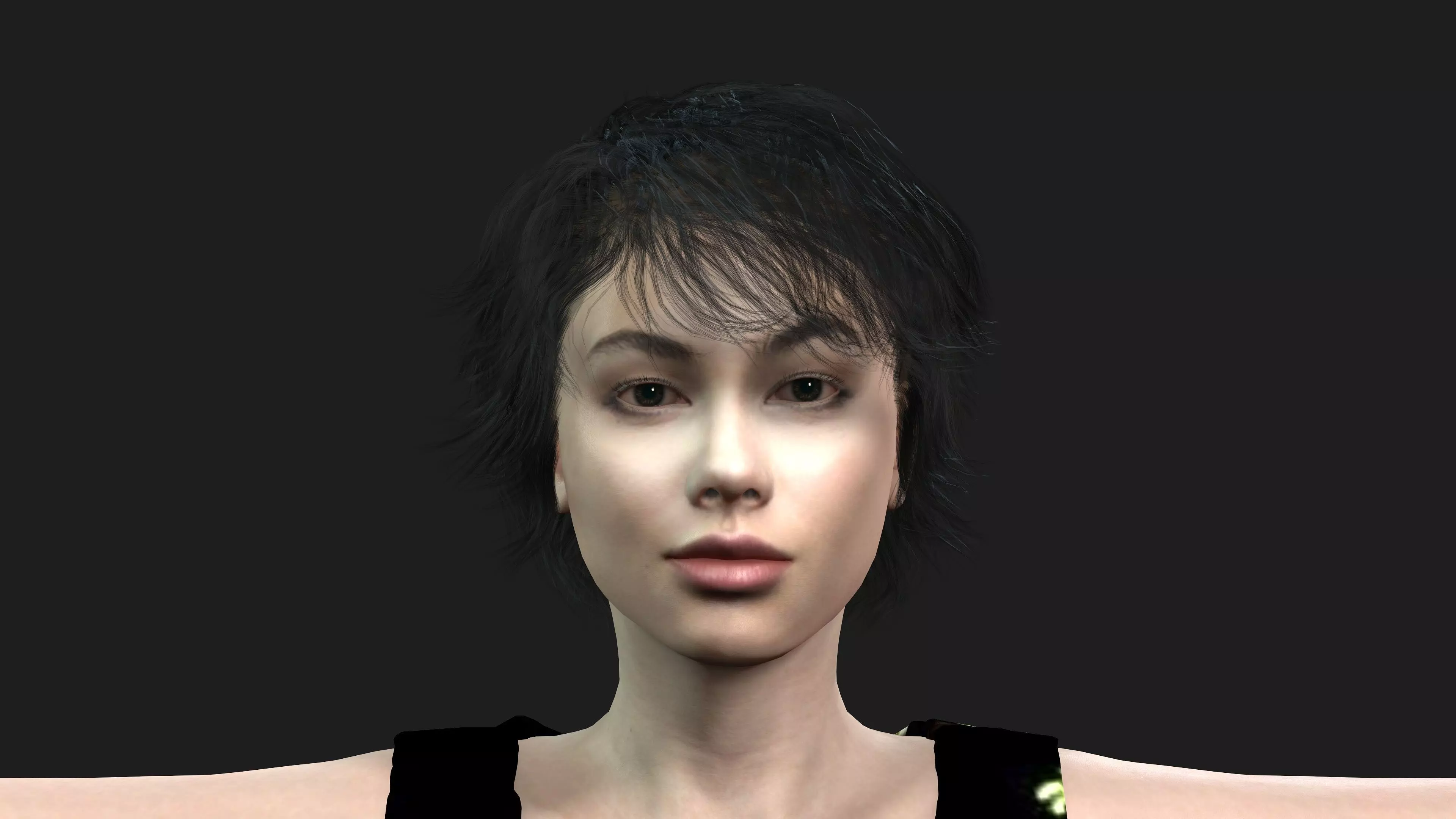 short hair realistic girl 3D model_0