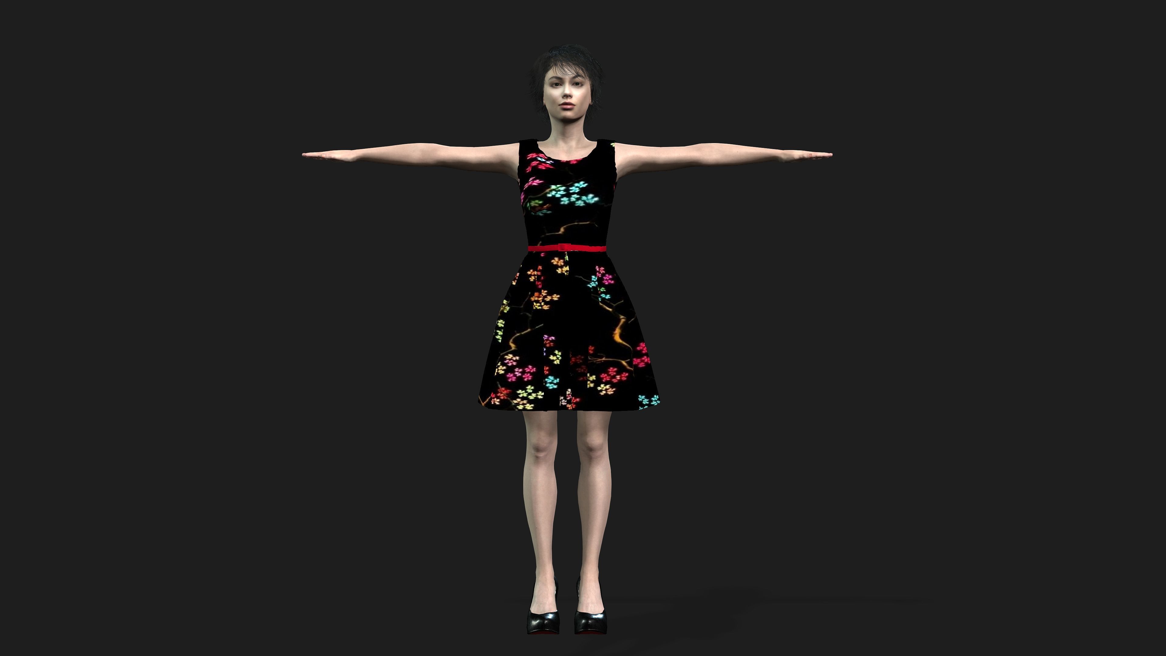 short hair realistic girl 3D model_8
