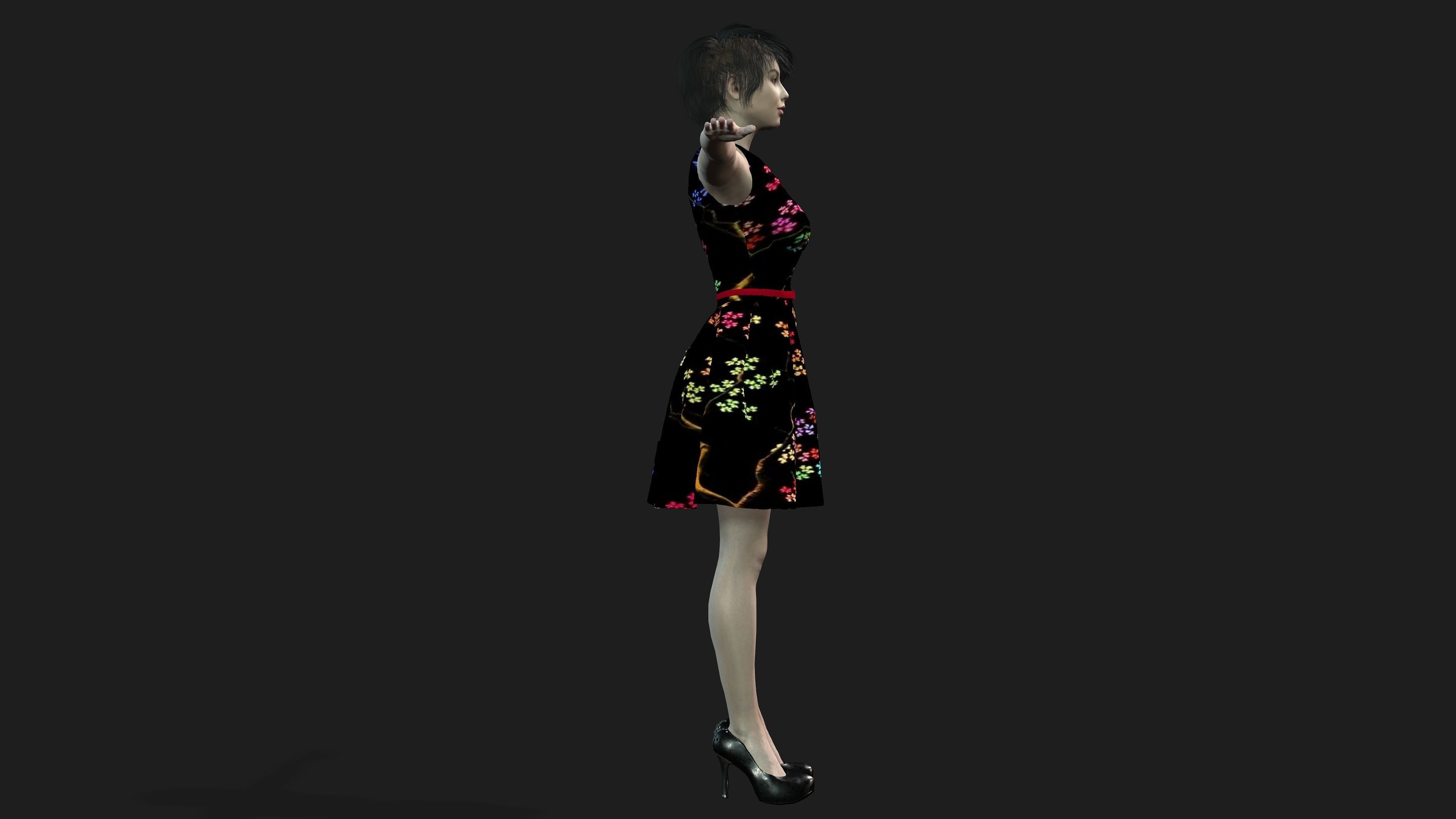 short hair realistic girl 3D model_4