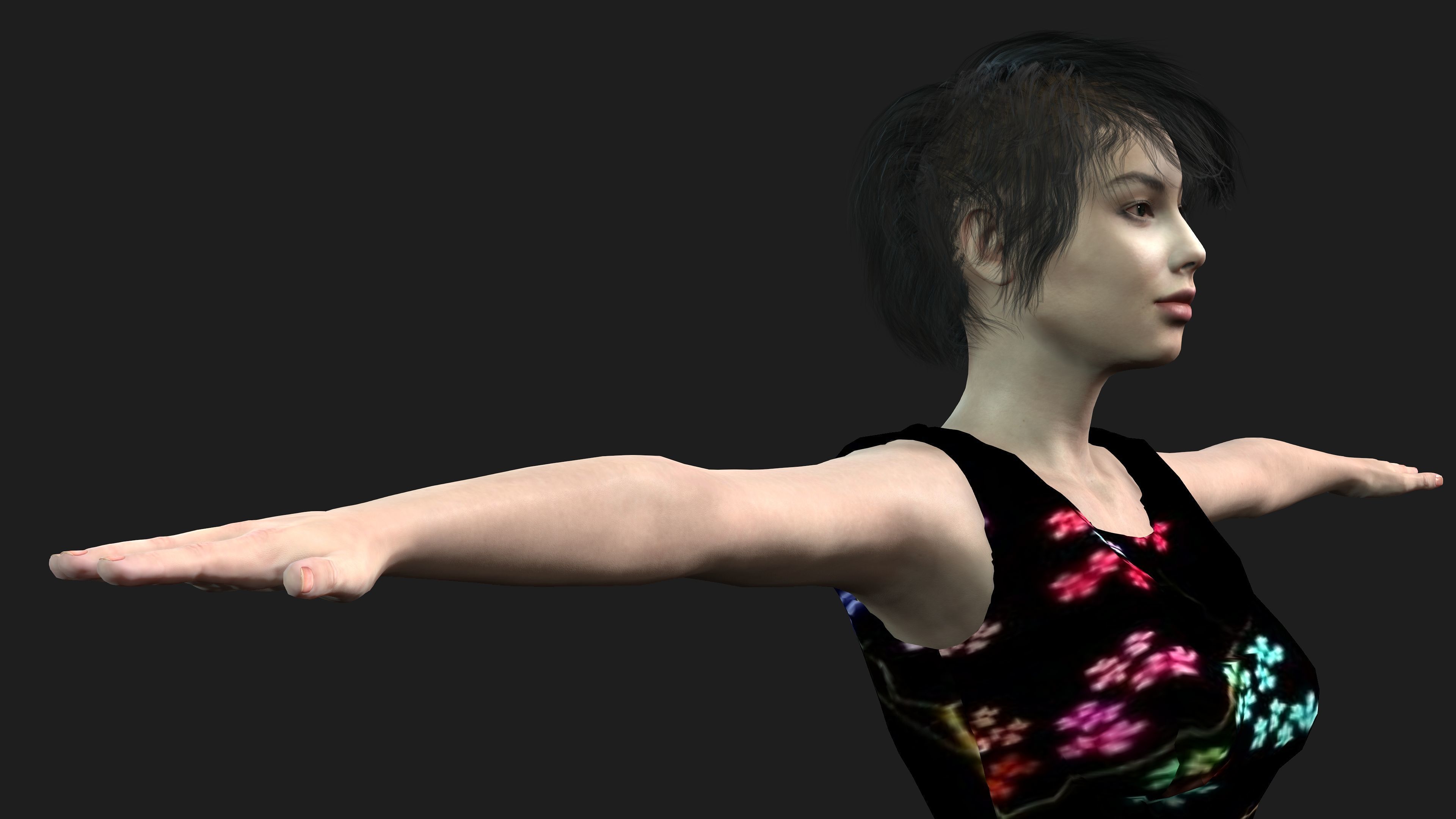 short hair realistic girl 3D model_2