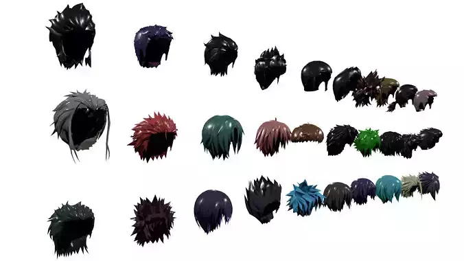 Anime 30 Male hair Collection Low-poly 3D model
