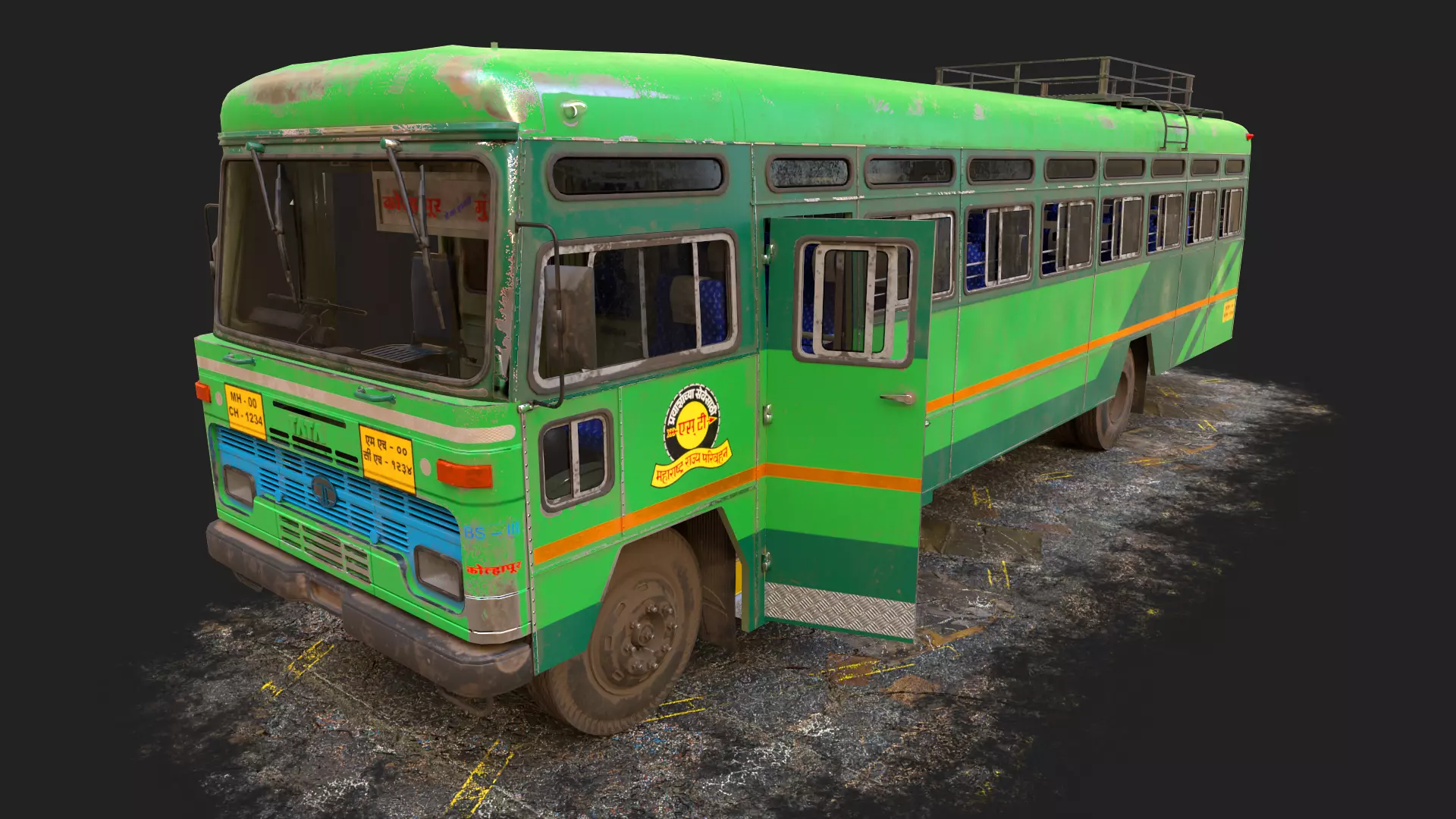 Msrtc Bus V1 Old Dark green Light green Low-poly 3D model