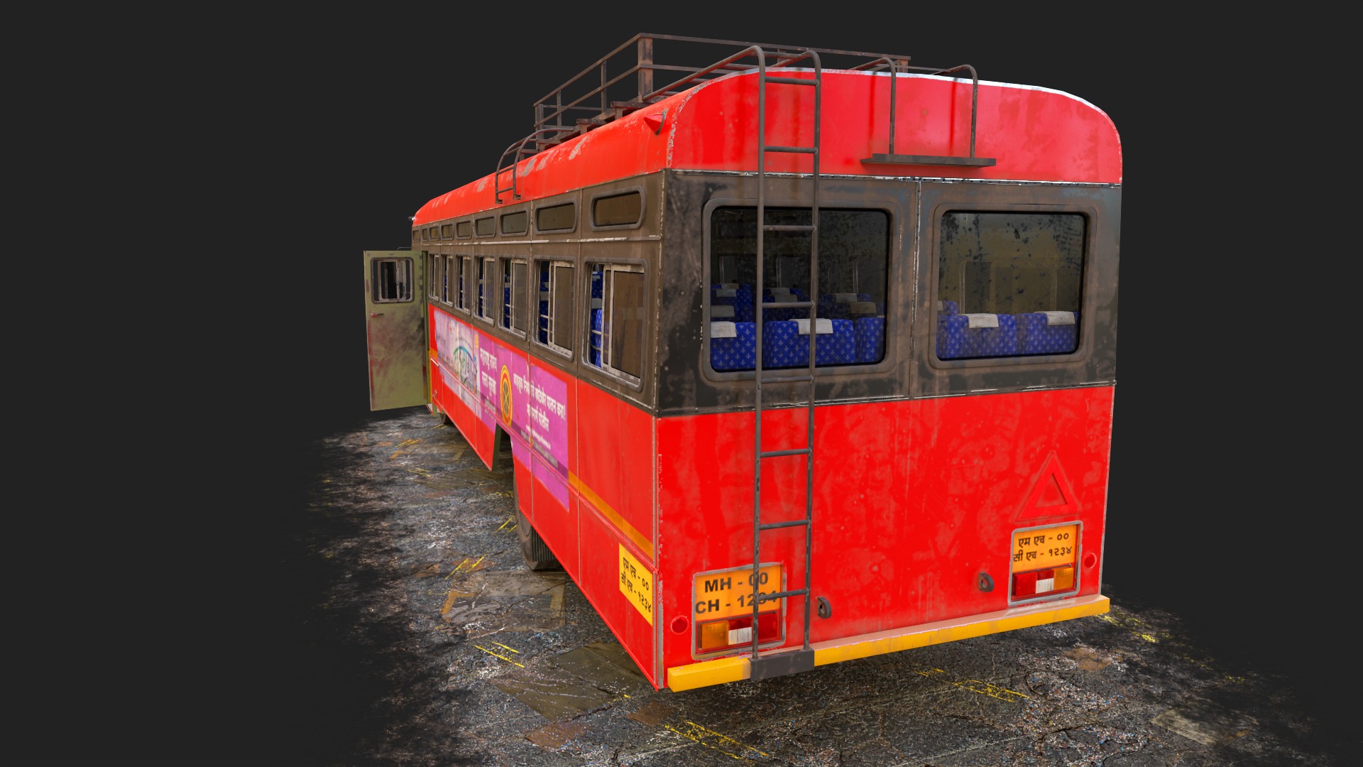 INDIAN ST BUS V1 Old Red and Black Low-poly 3D model_2