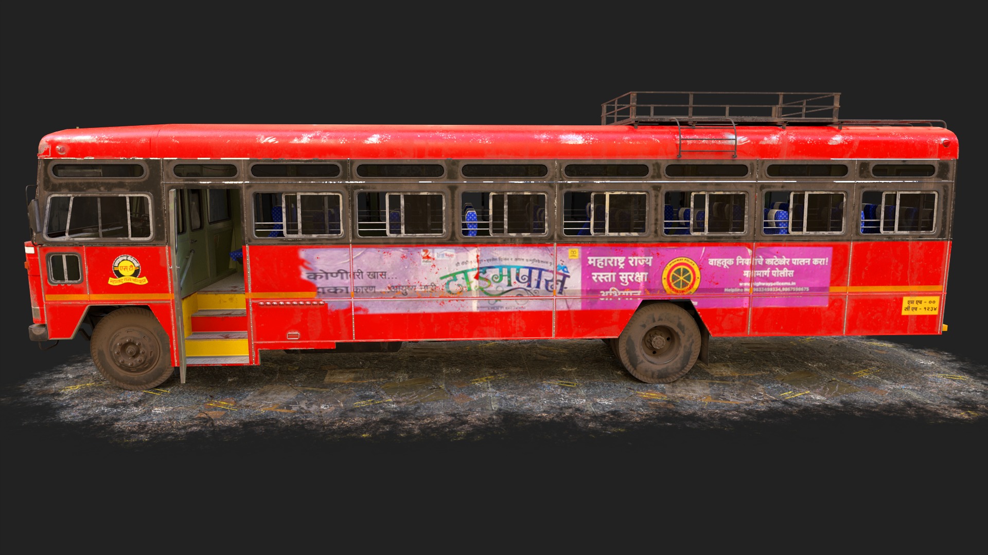 INDIAN ST BUS V1 Old Red and Black Low-poly 3D model_1