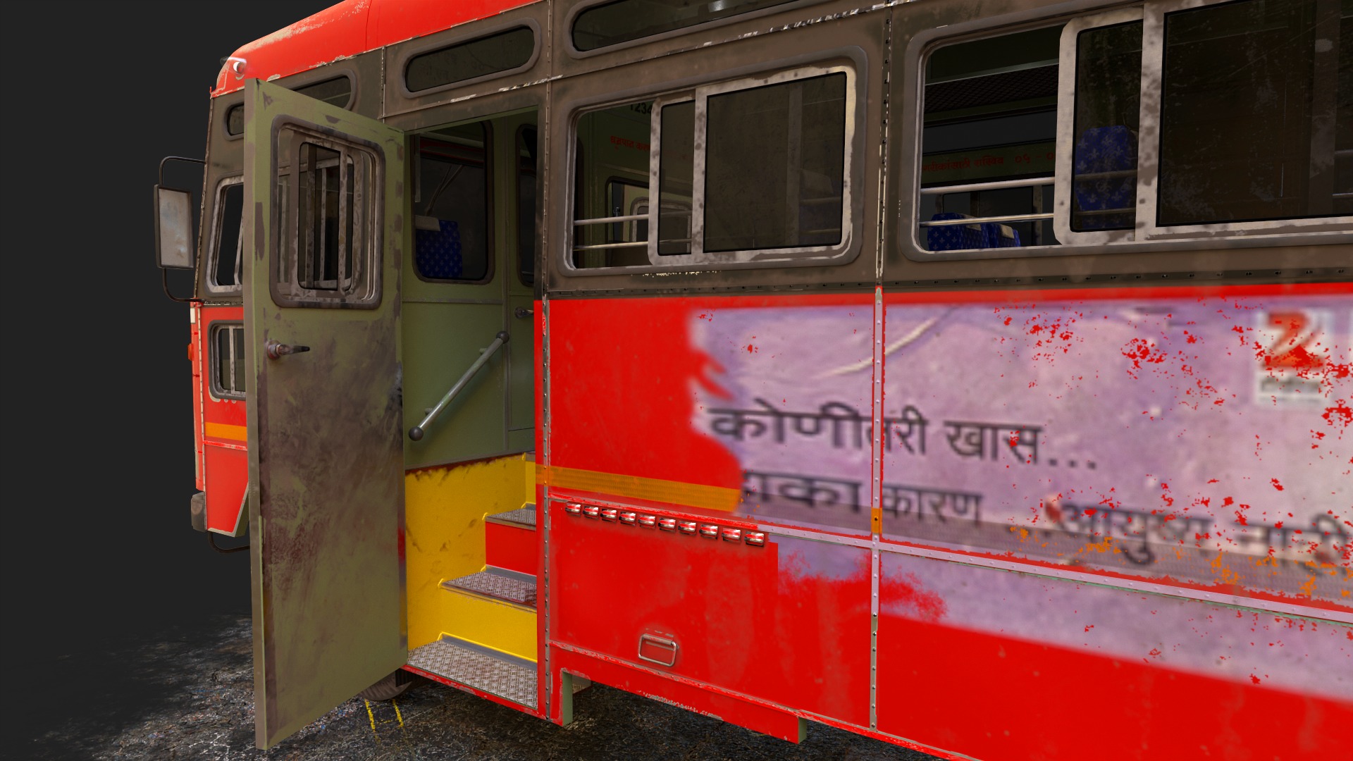 INDIAN ST BUS V1 Old Red and Black Low-poly 3D model_10