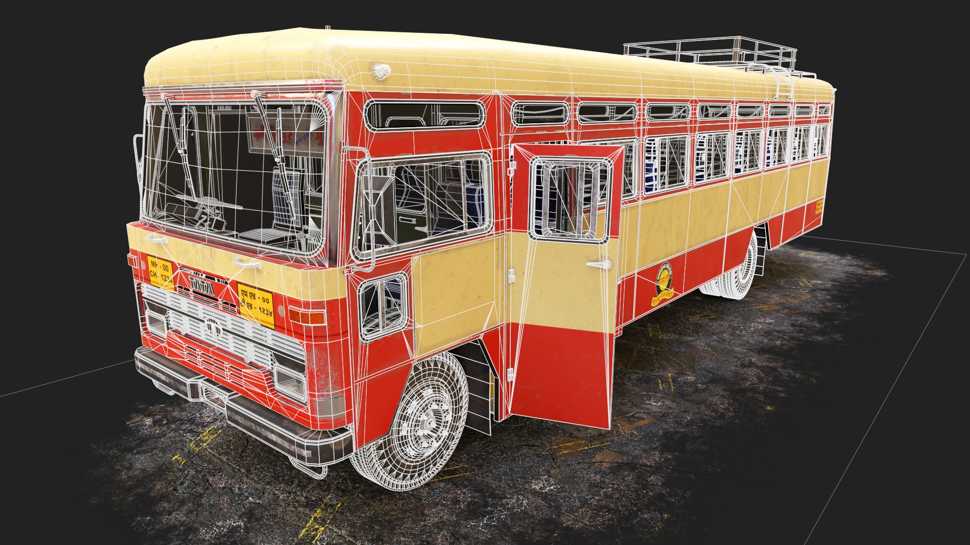 INDIAN ST BUS V1 Old Red and Black Low-poly 3D model_19