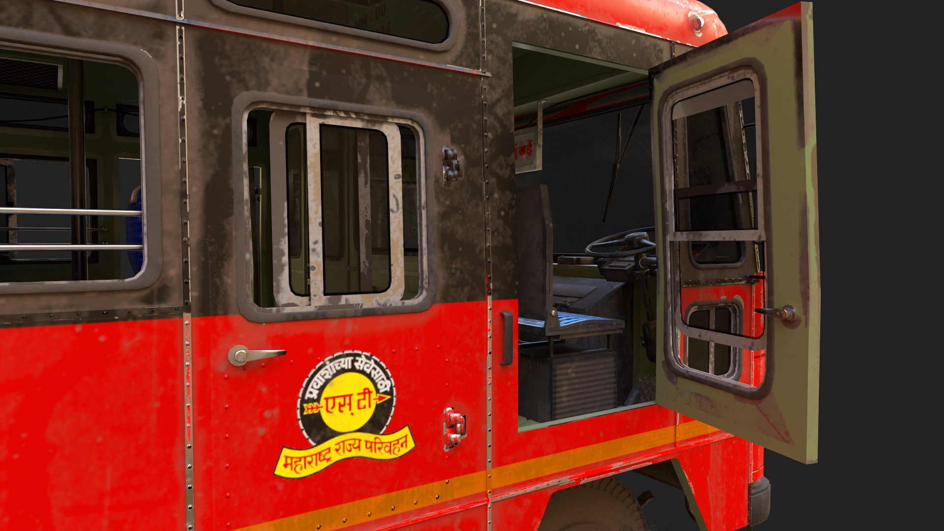 INDIAN ST BUS V1 Old Red and Black Low-poly 3D model_11