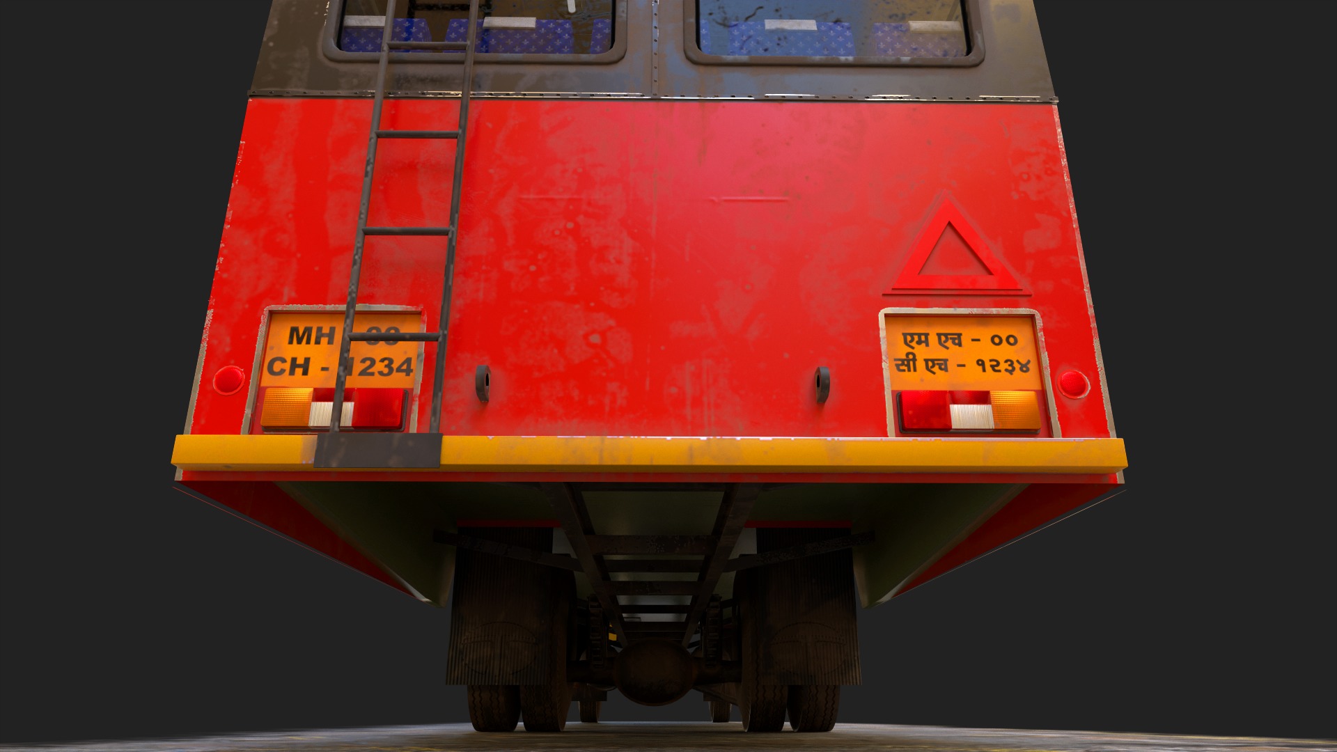 INDIAN ST BUS V1 Old Red and Black Low-poly 3D model_8