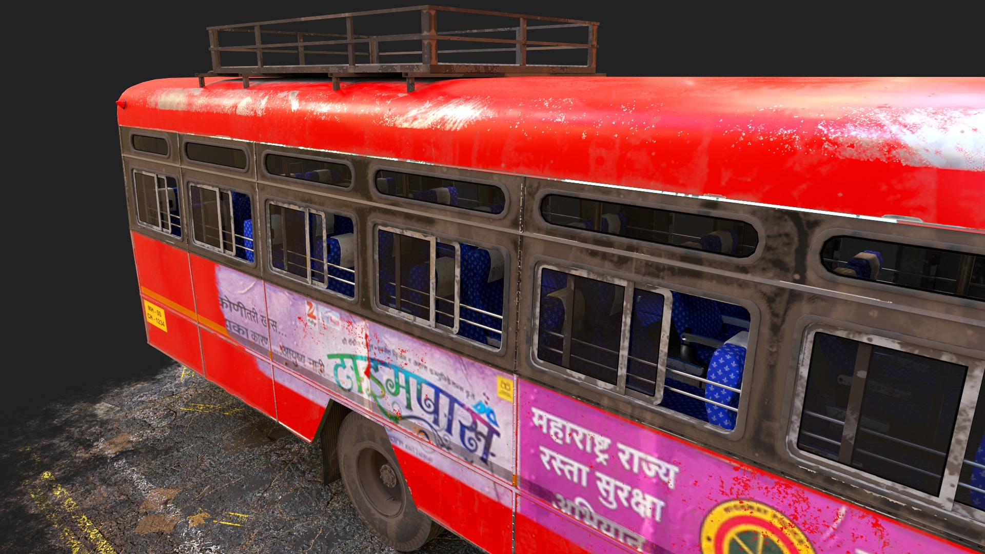 INDIAN ST BUS V1 Old Red and Black Low-poly 3D model_9