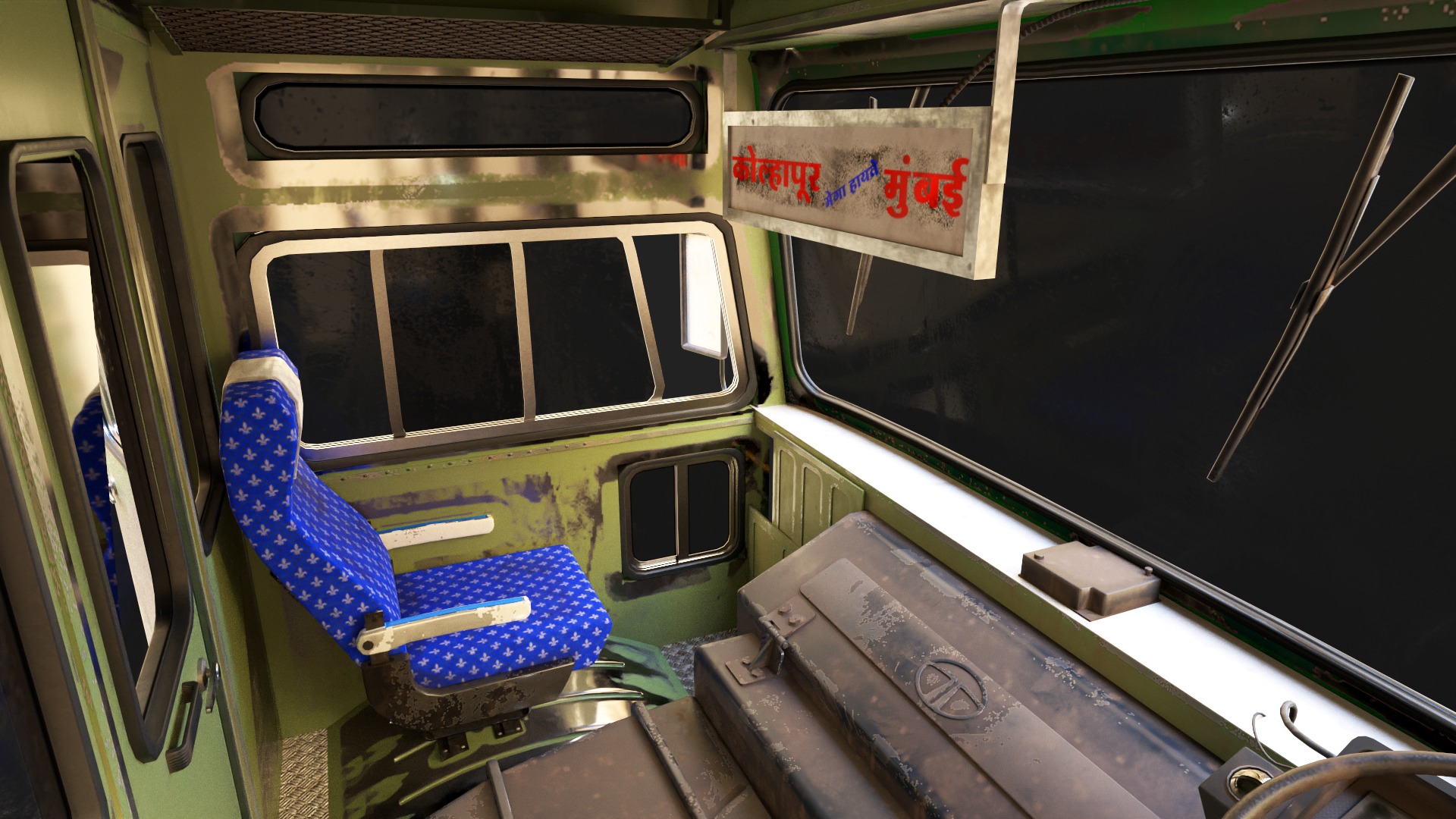 INDIAN ST BUS V1 Old Red and Black Low-poly 3D model_17