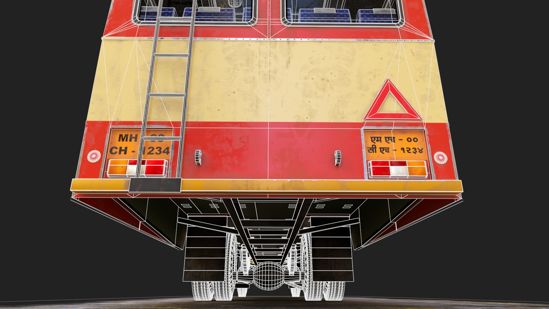 INDIAN ST BUS V1 Old Red and Black Low-poly 3D model_22