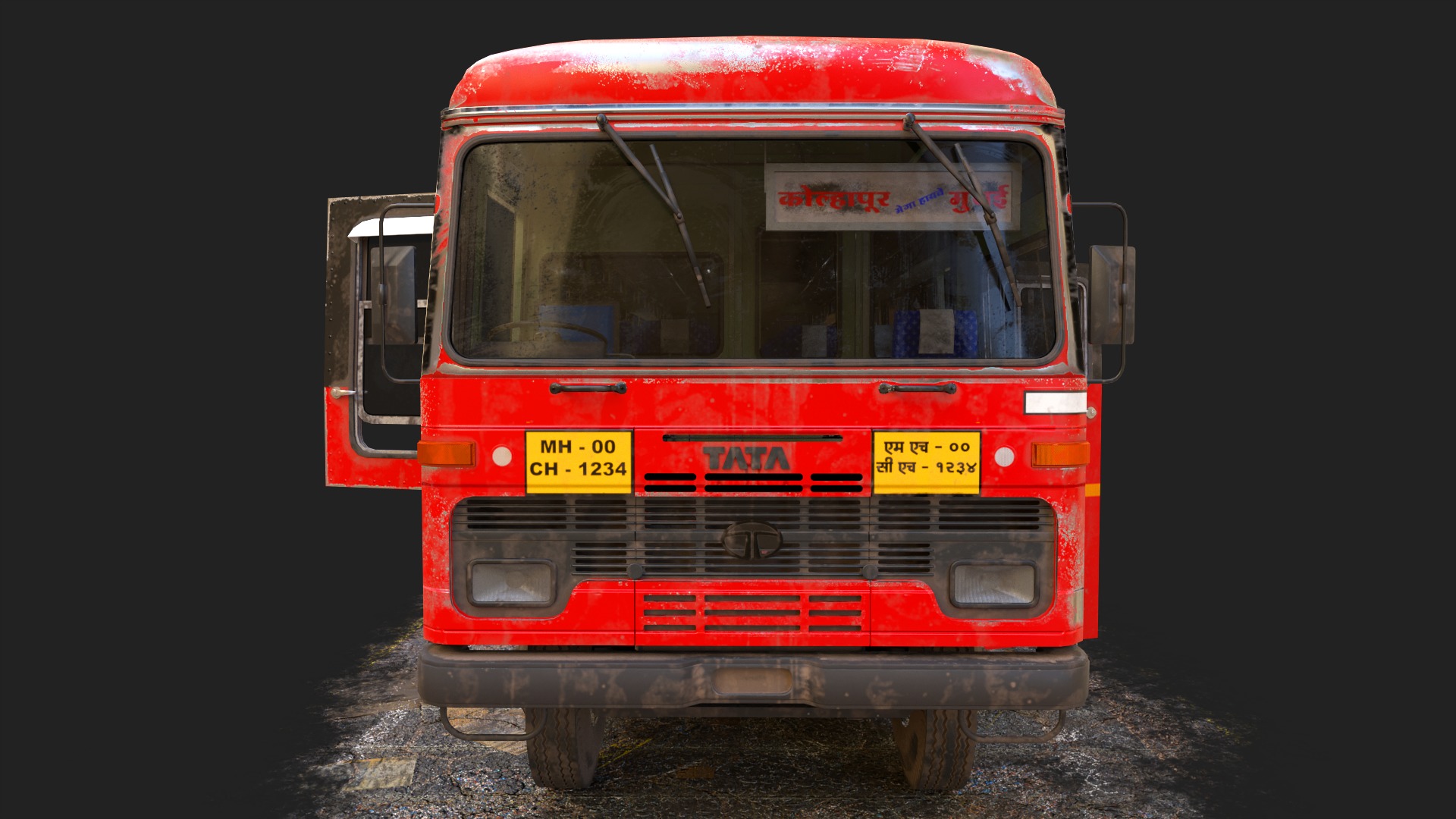 INDIAN ST BUS V1 Old Red and Black Low-poly 3D model_4