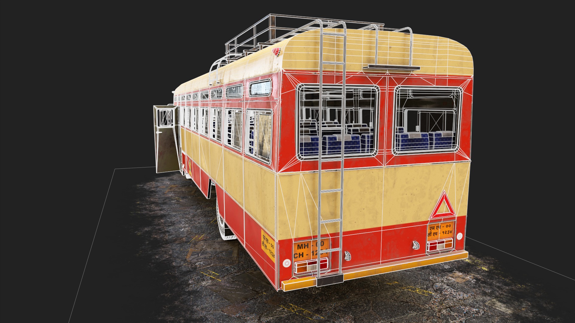 INDIAN ST BUS V1 Old Red and Black Low-poly 3D model_20