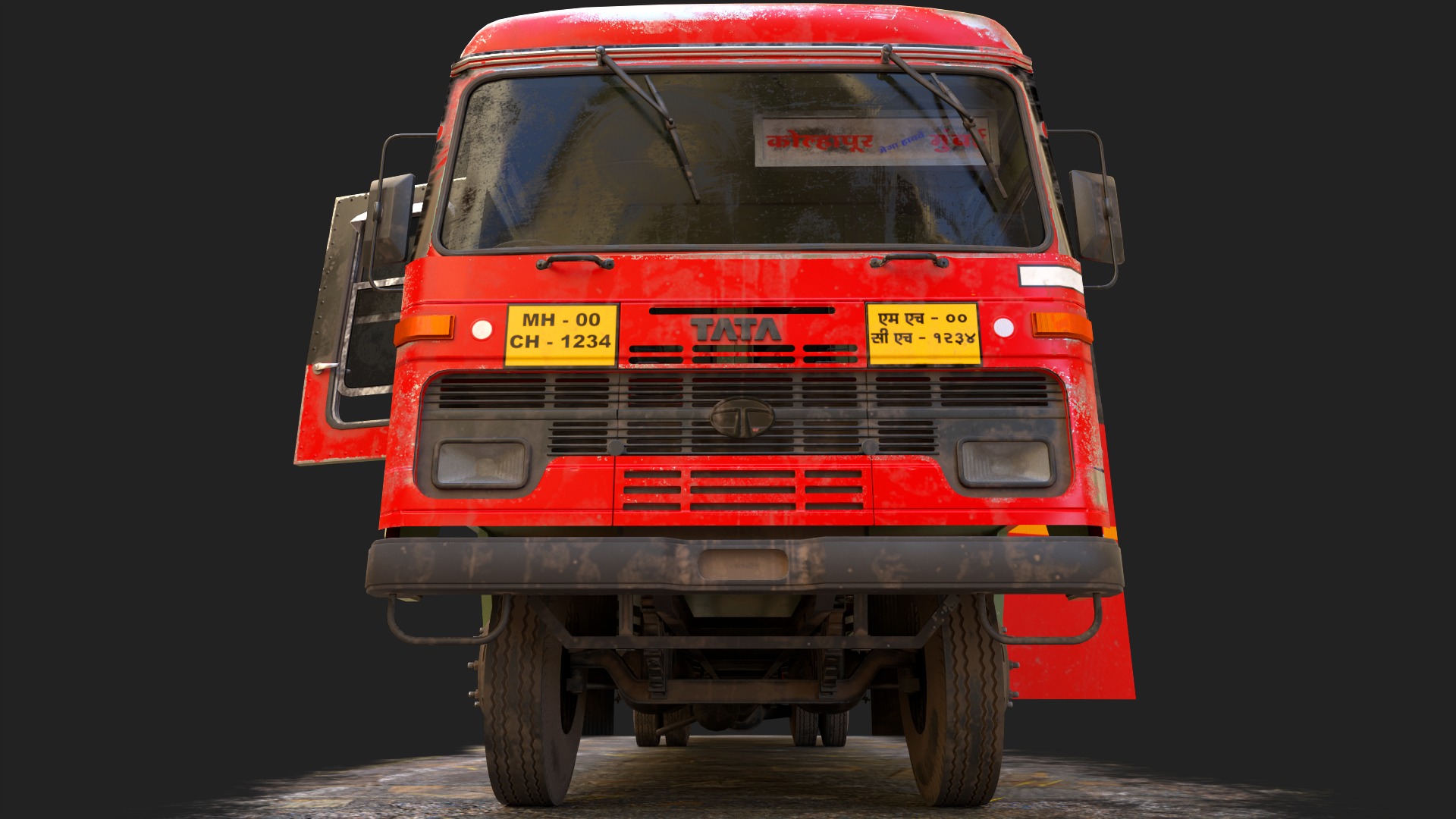 INDIAN ST BUS V1 Old Red and Black Low-poly 3D model_5