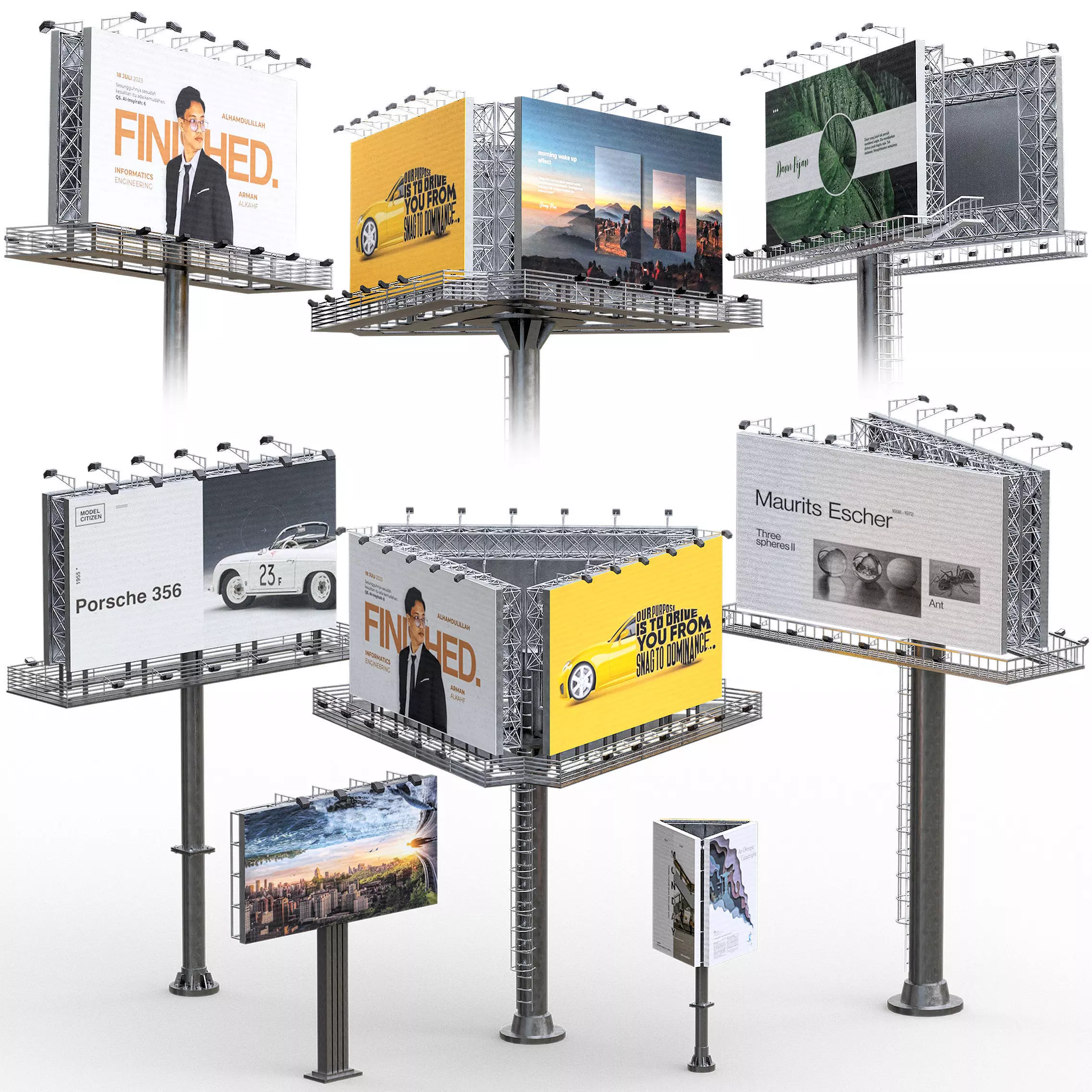 Street and Road Billboard Set 02 Low-poly 3D model
