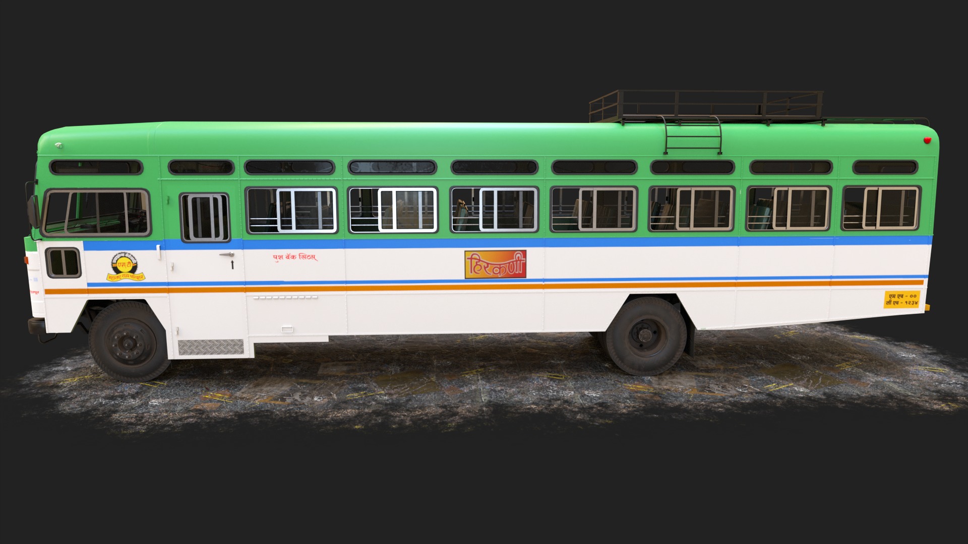INDIAN HIRKANI ST BUS V2 Green and White Low-poly 3D model_1