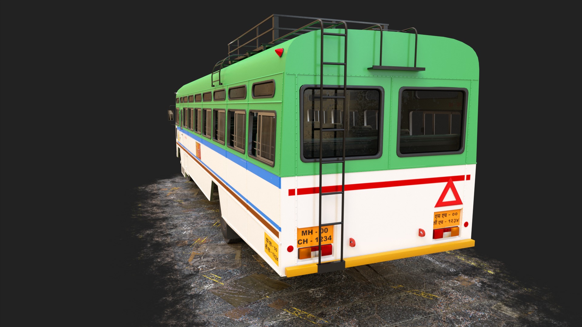 INDIAN HIRKANI ST BUS V2 Green and White Low-poly 3D model_2