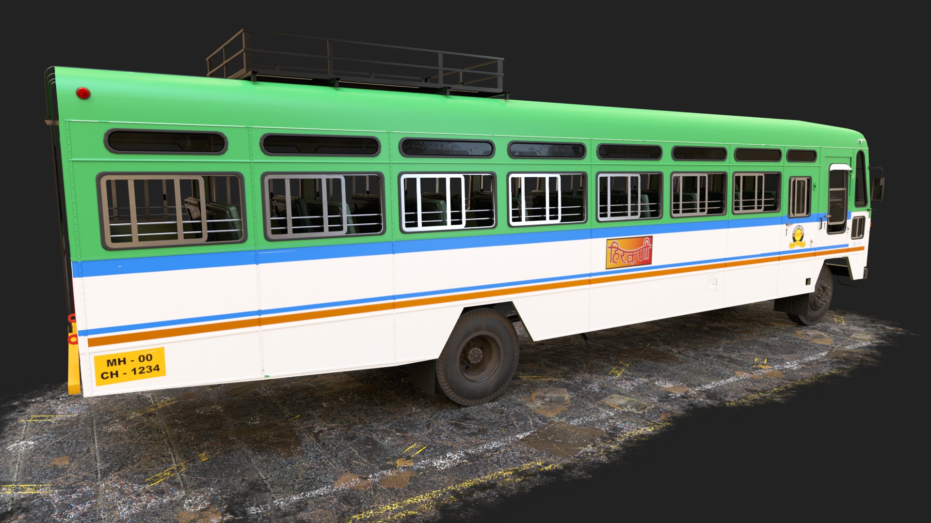 INDIAN HIRKANI ST BUS V2 Green and White Low-poly 3D model_3