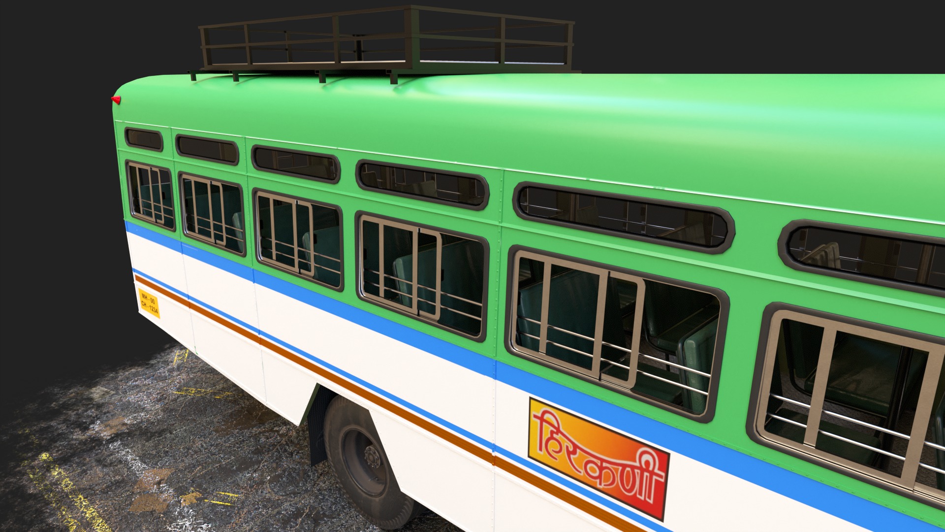 INDIAN HIRKANI ST BUS V2 Green and White Low-poly 3D model_9