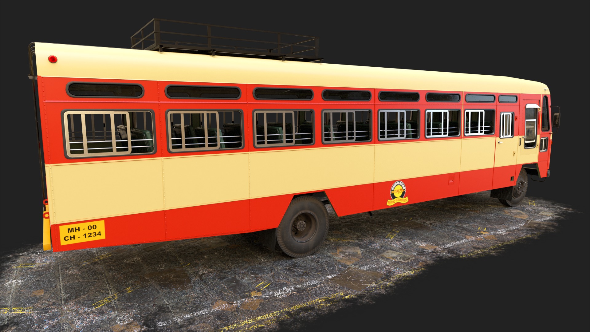INDIAN ST BUS V2 Orange and Yellow Low-poly 3D model_3