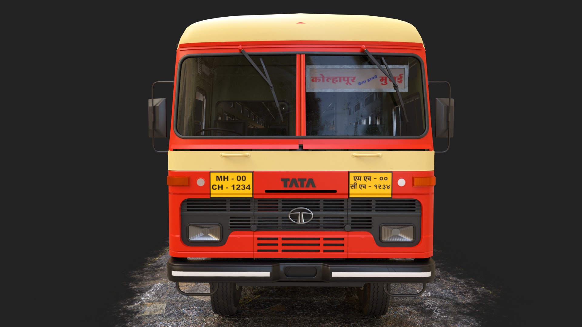 INDIAN ST BUS V2 Orange and Yellow Low-poly 3D model_4